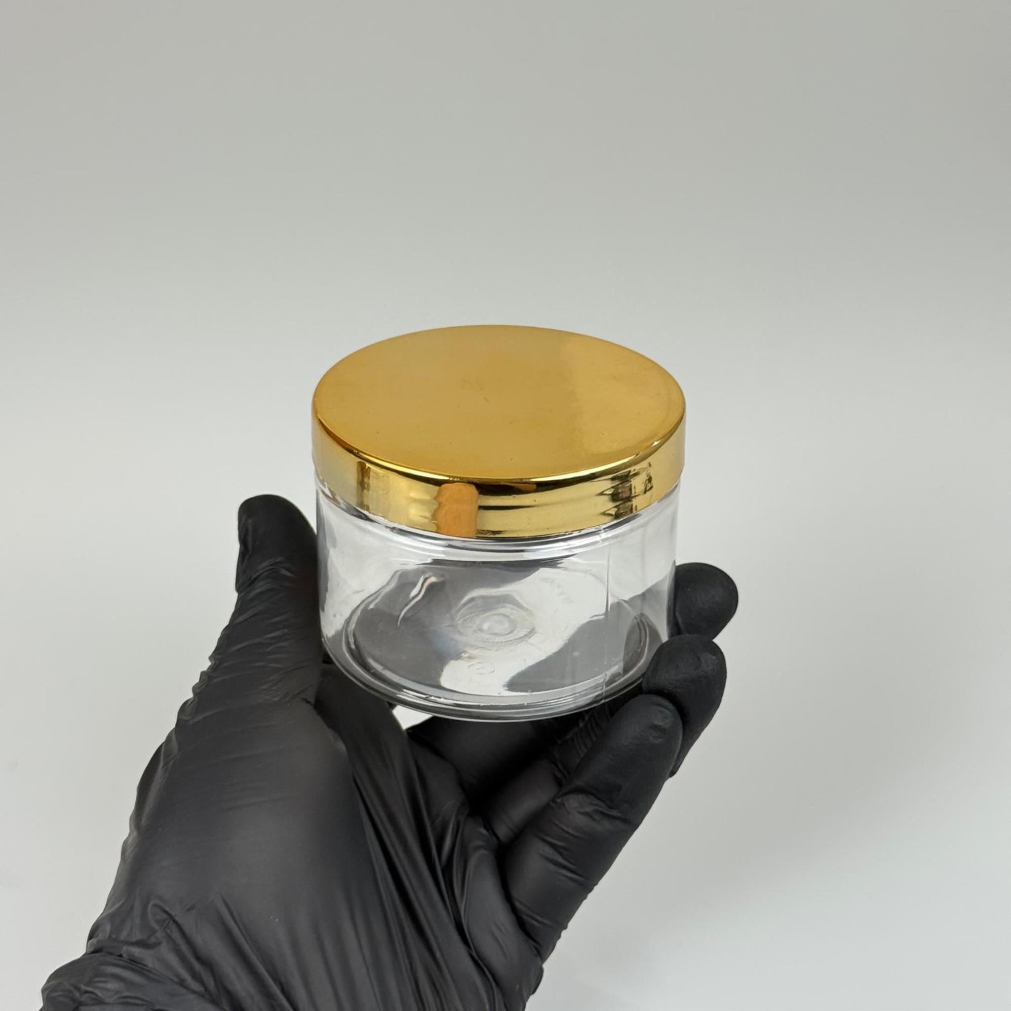 150 ML SERT PET KAVANOZ + GOLD KAPLAMALI PLASTİK KAPAK + İÇ TIPA - 150 CC KALIN ŞEFFAF PLASTİK KAVANOZ GOLD KAPLAMALI PLASTİK KAPAKLI İÇ TIPALI TAKIM - KREM KAVANOZLARI