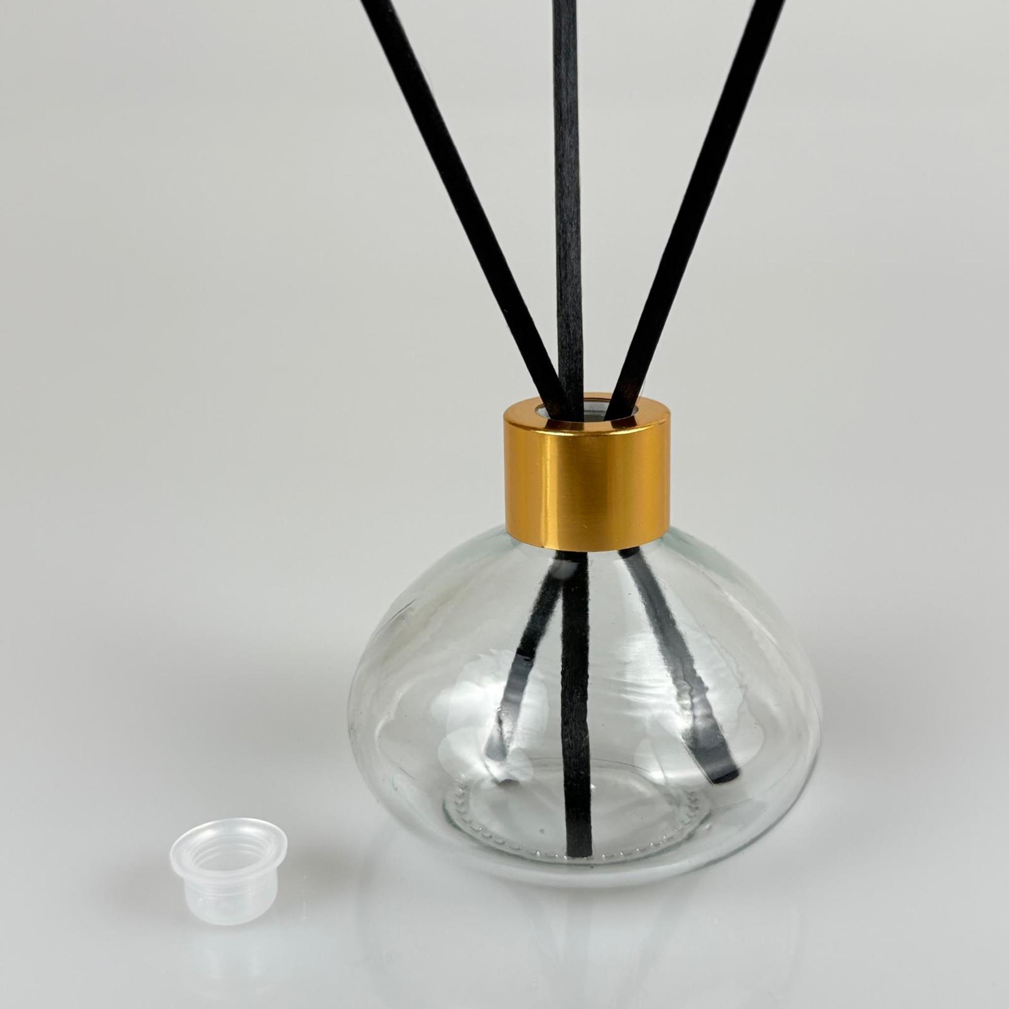 BASIK MODEL CAM BAMBU ODA KOKUSU ŞİŞESİ + METAL GOLD KAPAK + TIPA + 3 ADET FİBER BAMBU ÇUBUK - 50 ML SET TAKIM - HEDİYELİK PROMOSYON DİFFUSER ŞİŞELERİ