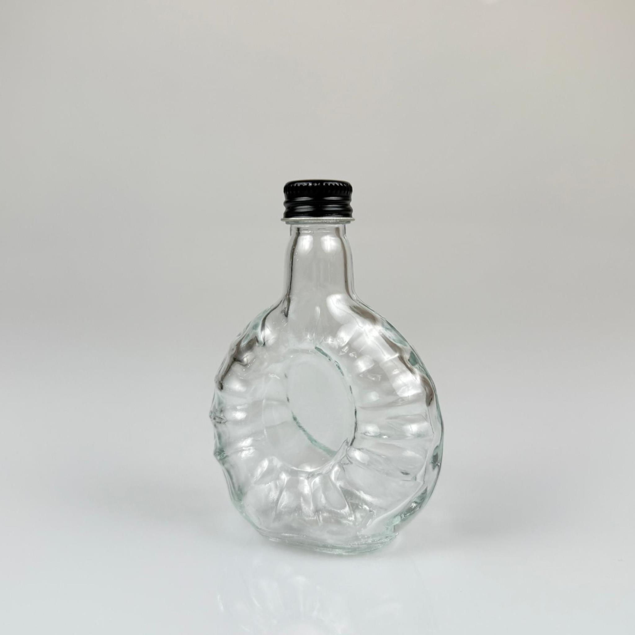 50 CC BOĞAZLI YASSI CAM ŞİŞE - SİYAH METAL KAPAKLI - 50 ML PRESTİJLİ ŞİŞE
