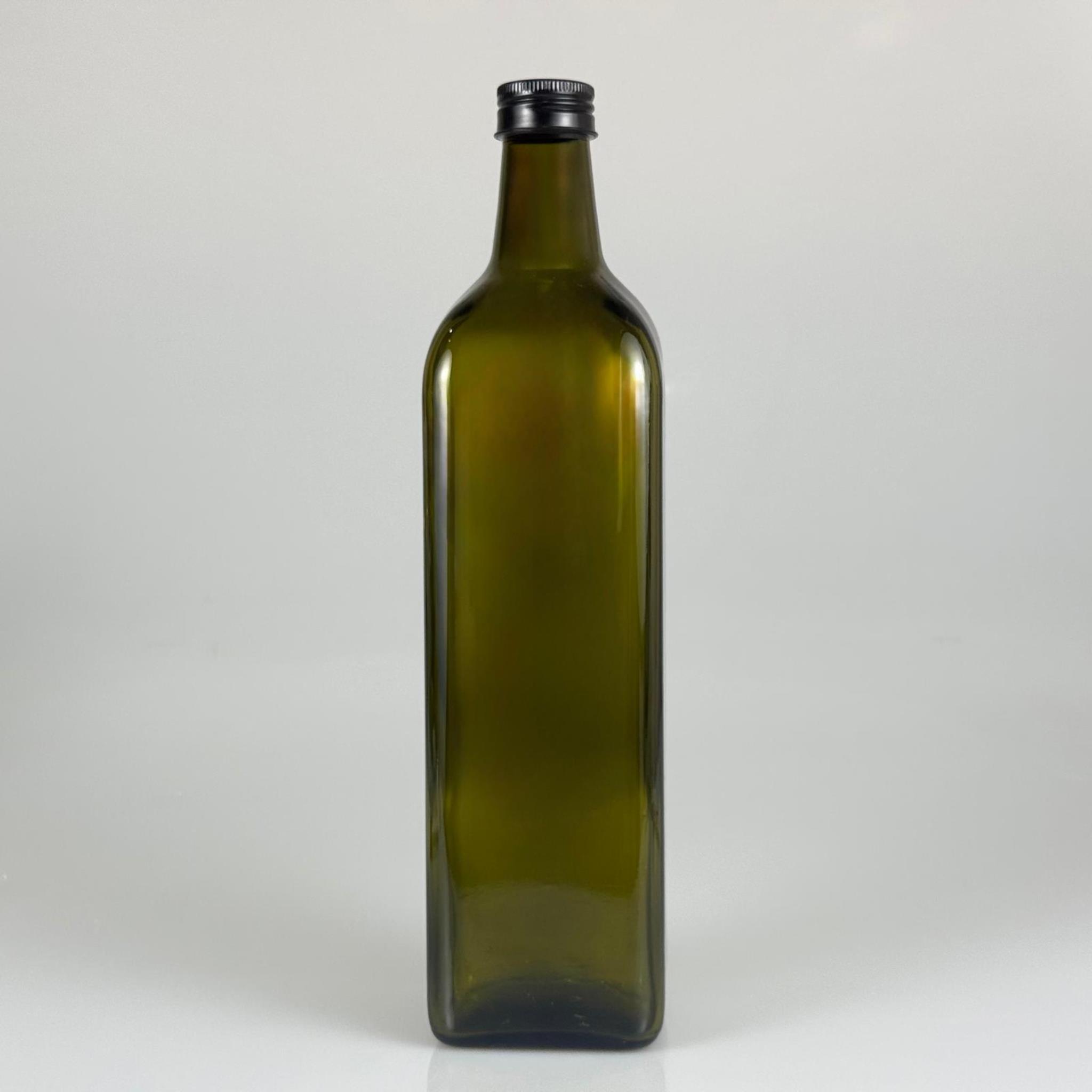 1000 CC YEŞİL MARASKA CAM ŞİŞE - SİYAH METAL ALÜMİNYUM KAPAKLI - 1000 ML KÖŞELİ YAĞ ŞİŞESİ - SİRKE ŞİŞESİ