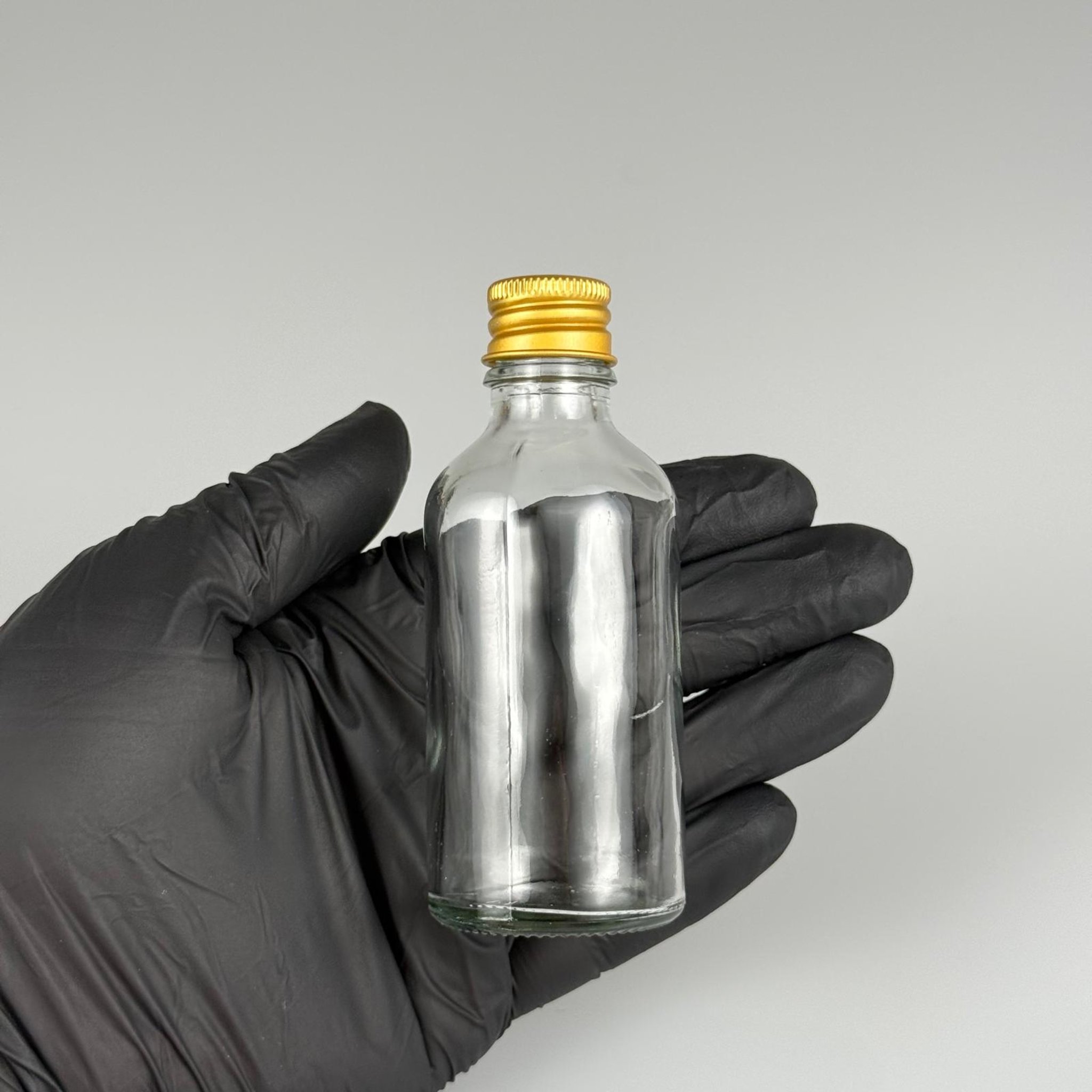 50 CC ŞEFFAF CAM ŞİŞE + KÖPÜK CONTALI GOLD ALÜMİNYUM METAL KAPAKLI + KOLONYA TIPALI TAKIM - 50 ML ŞEFFAF CAM ŞİŞE