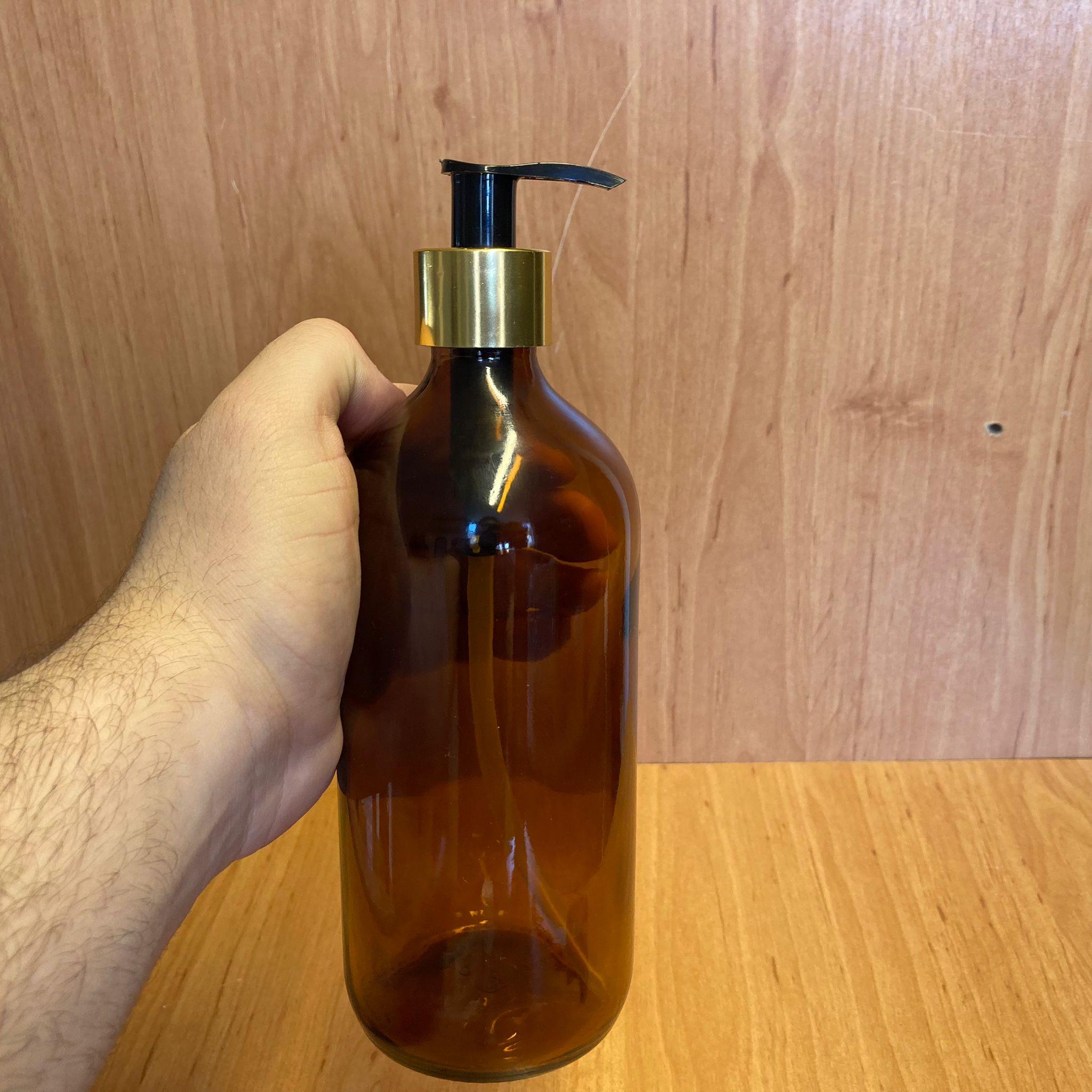 500 CC AMBER TOMBUL CAM ŞİŞE - GOLD POMPALI - 500 ML KAHVERENGİ POMPALI ŞİŞE