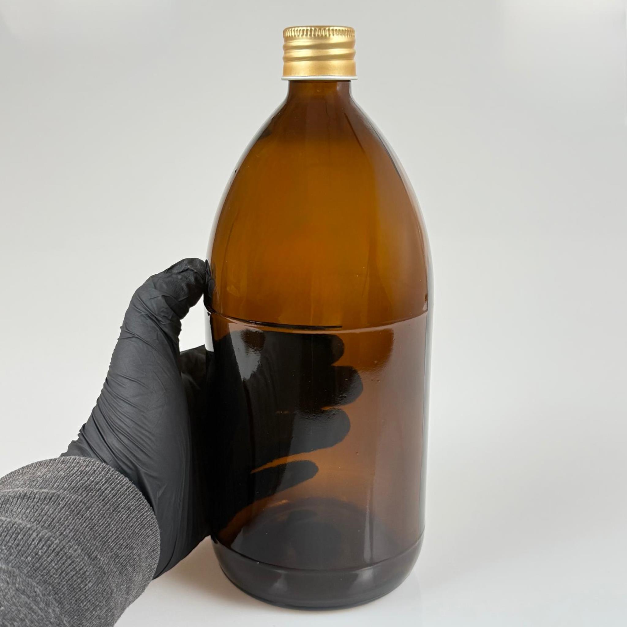 1000 CC AMBER TOMBUL ÖZEL SERİ CAM ŞİŞE - METAL ALÜMİNYUM GOLD KÖPÜK CONTALI KAPAKLI - 1000 ML CAM ECZA ŞİŞESİ - KAHVERENGİ