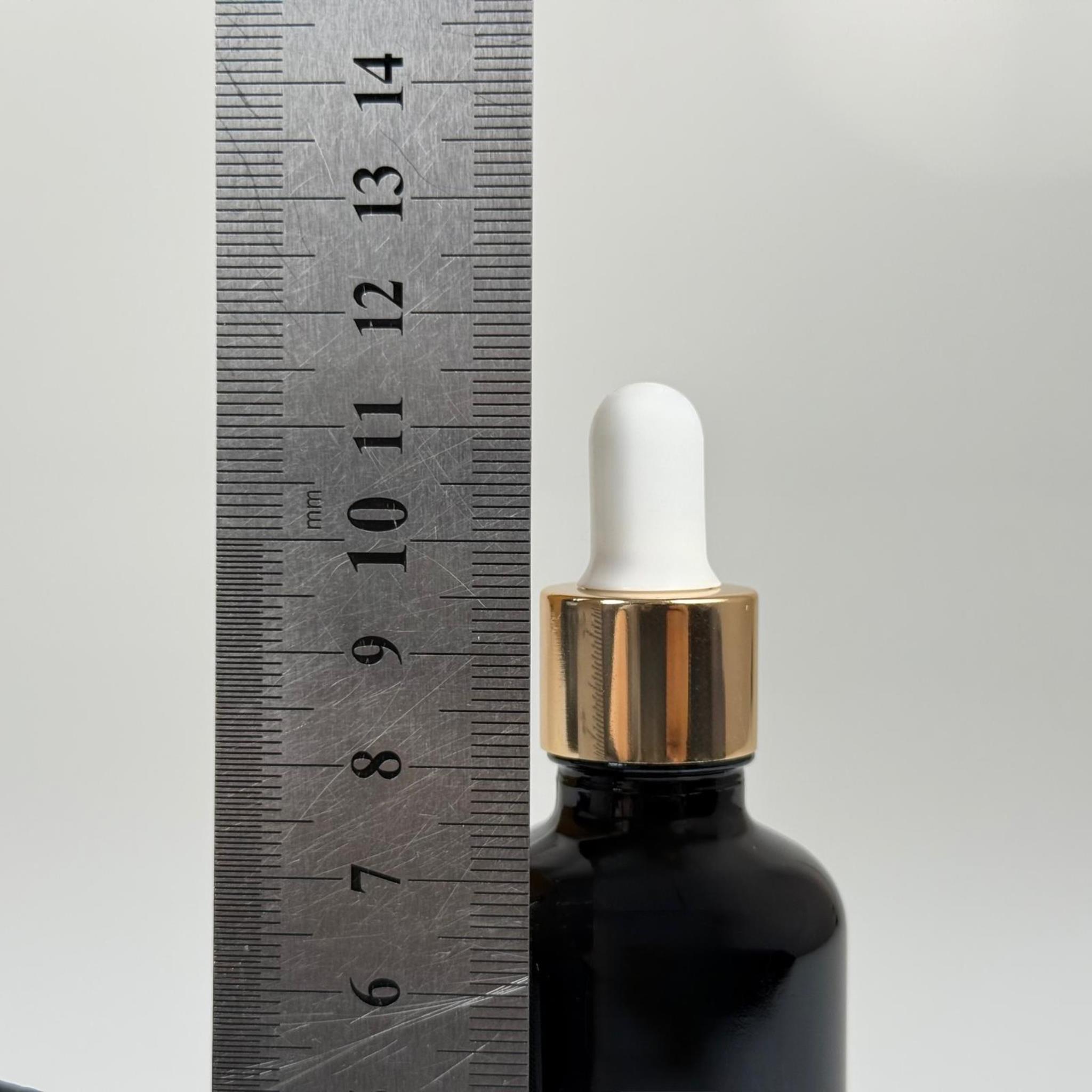 50 CC SİYAH CAM DAMLALIKLI ŞİŞE - BEYAZ EMZİK - GOLD METALİK KAPAK - 50 ML SİYAH CAM DAMLALIKLI ŞİŞE