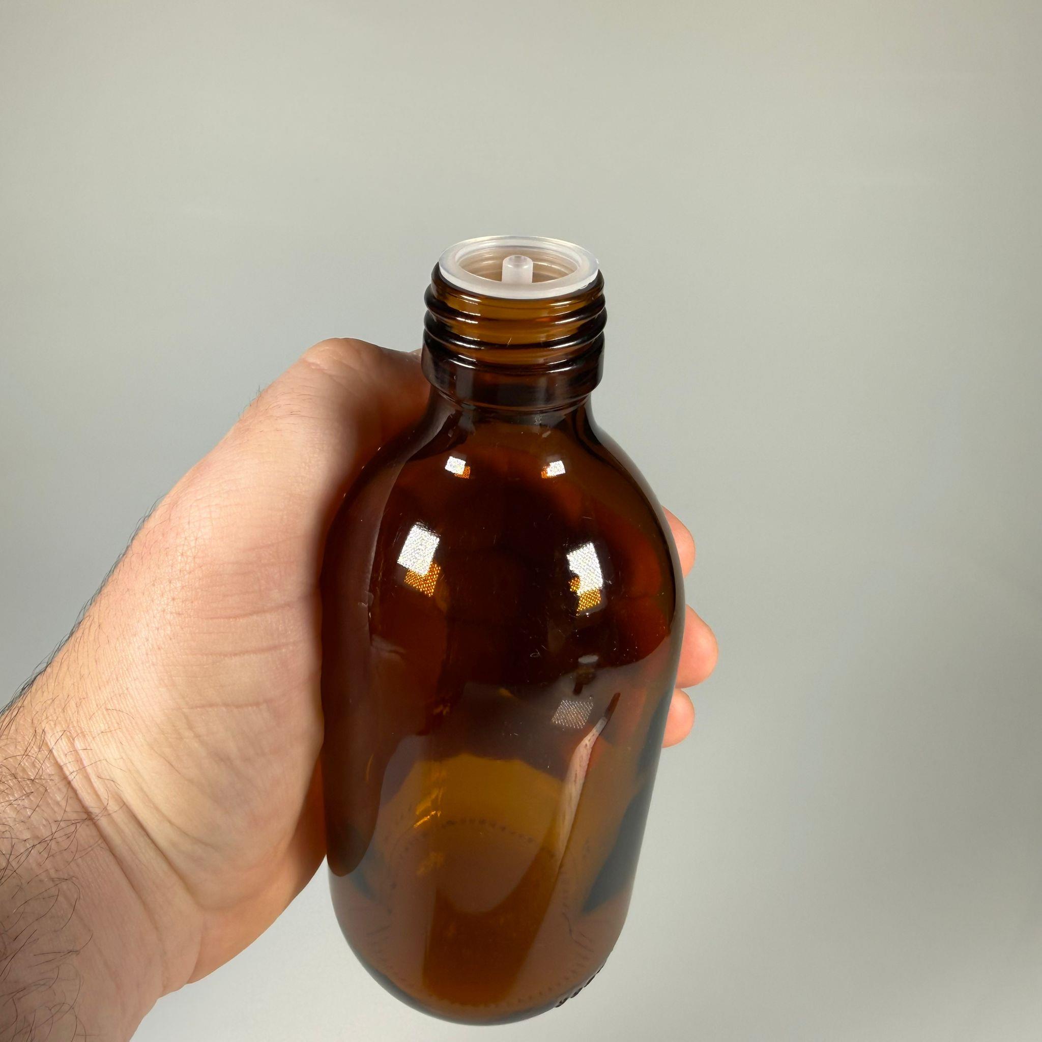 300 ML DOLUMU KOLAY, GENİŞ AĞIZLI İÇTEN DAMLALIKLI ŞİŞE (28 MM AĞIZ)  - 300 CC BEYAZ CONTALI KAPAKLI İÇTEN DAMLALIKLI CAM ECZA ŞİŞESİ - AMBER KAHVERENGİ