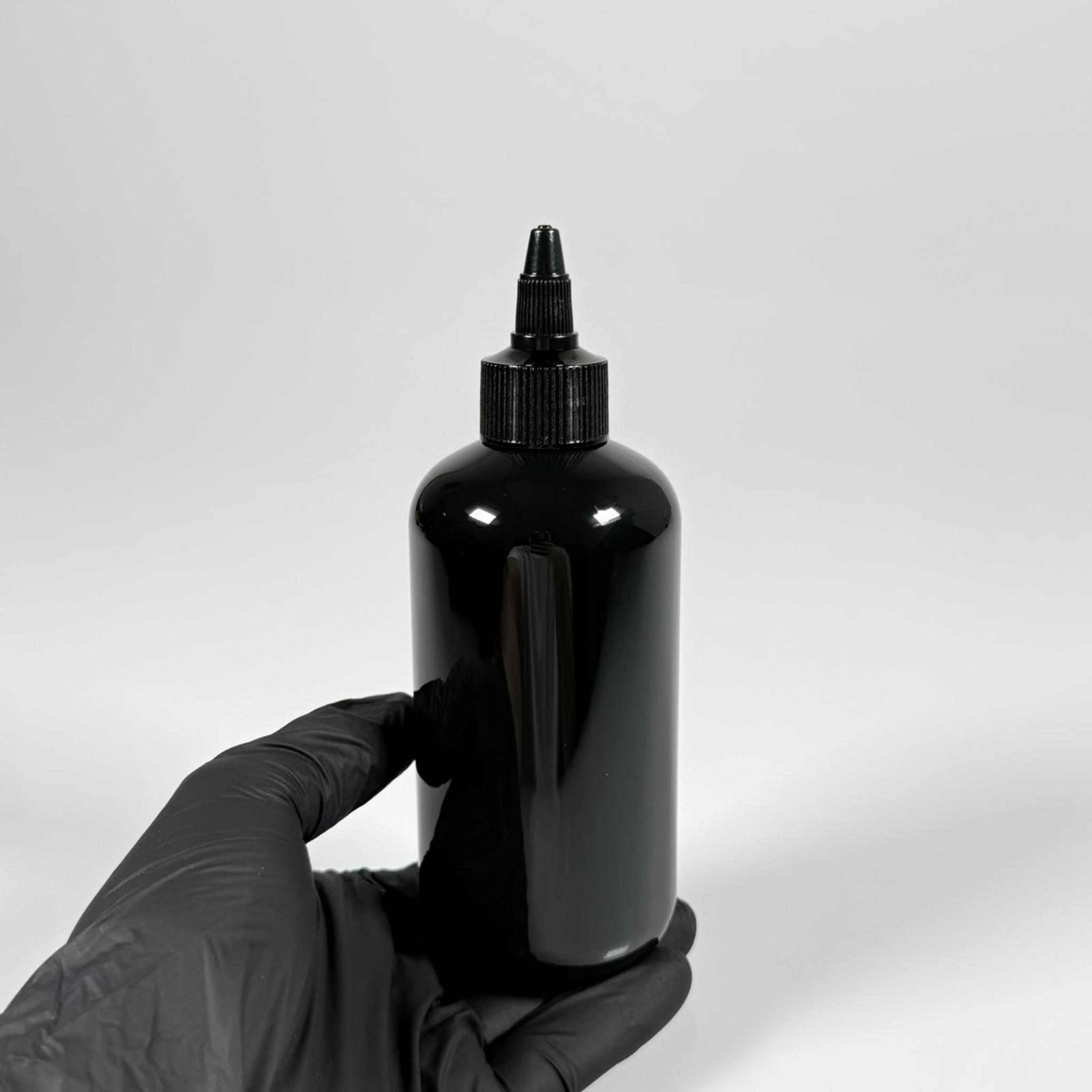 YAĞ, SOS, ACI SOS, SİRKE, SRIRACHA, MÜREKKEP, TUTKAL AKITICI VB BOŞ ŞİŞELERİ - SİYAH SİVRİ TWİST AKITICI KAPAK + 250 ML SİYAH ZEYNEP PET PLASTİK ŞİŞE TAKIM