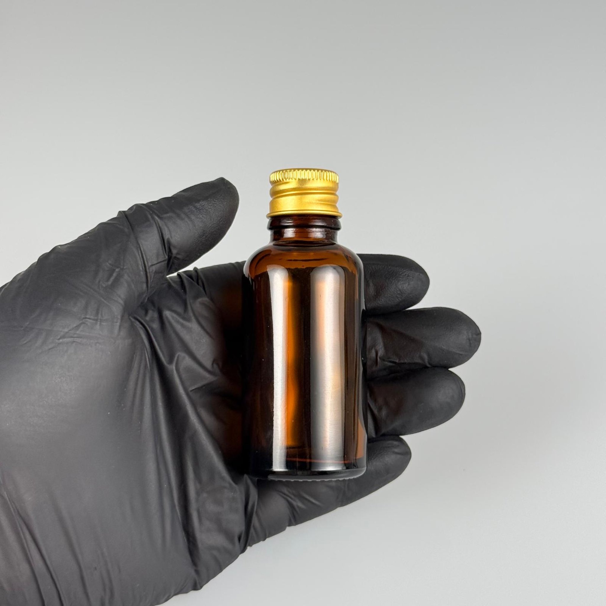 30 CC AMBER CAM ŞİŞE + KÖPÜK CONTALI GOLD ALÜMİNYUM METAL KAPAKLI + DAMLALIKLI KOLONYA TIPALI TAKIM - 30 ML KAHVERENGİ CAM ŞİŞE