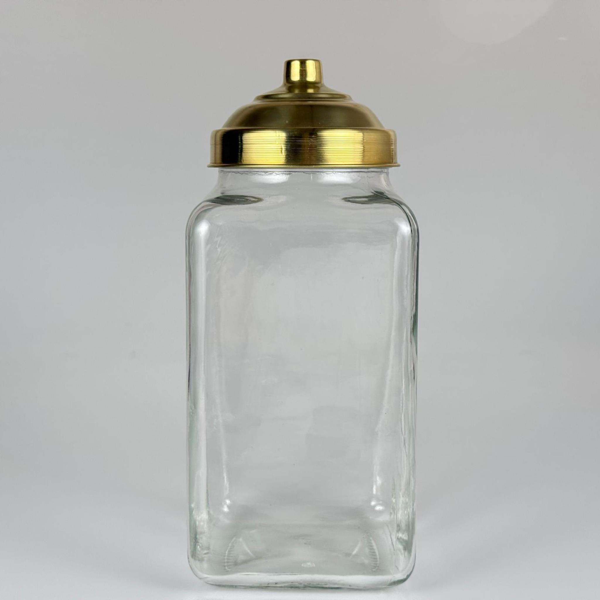 AKTAR, BAKKALİYE, TEŞHİR İÇİN NOSTALJİ PİRİNÇ KAPAKLI CAM KAVANOZ - 3000 ML KARE