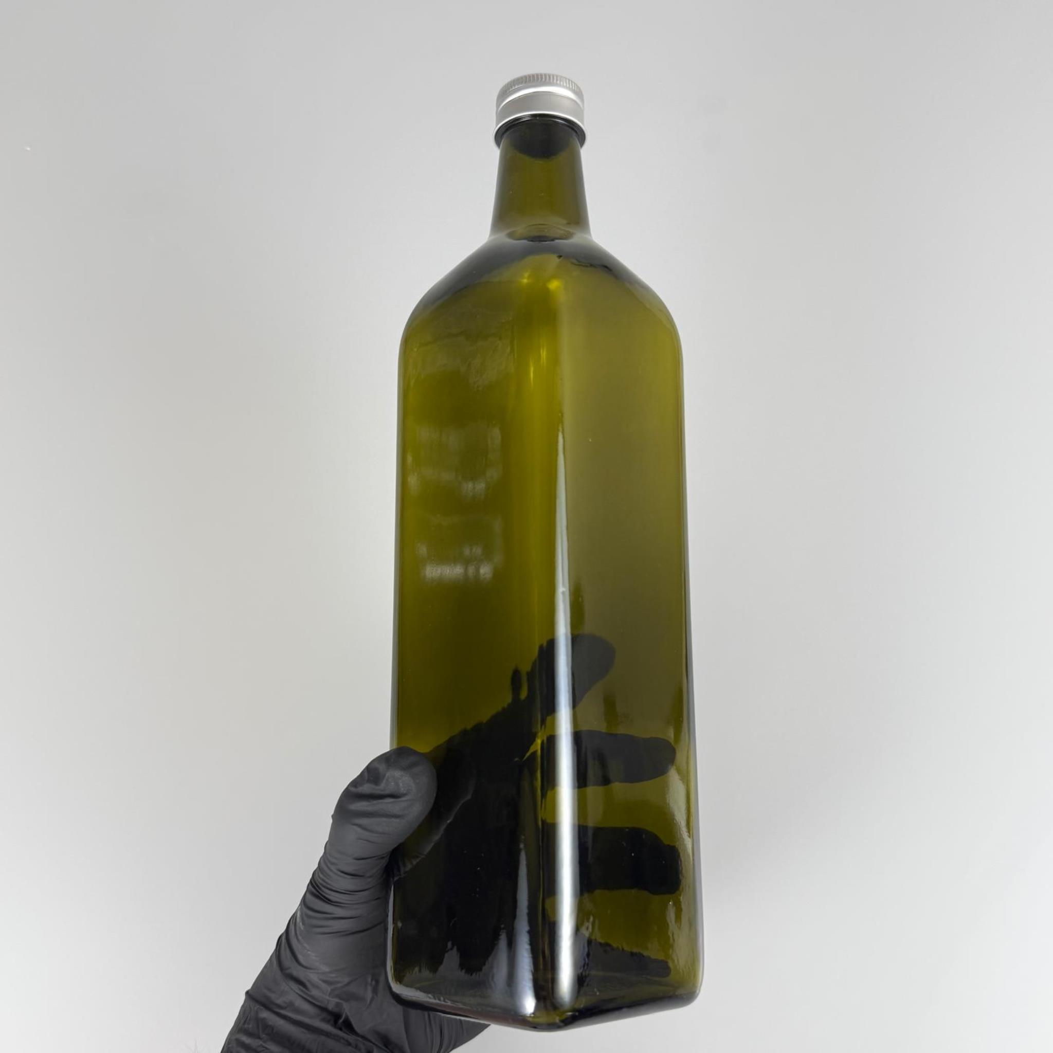1000 CC YEŞİL MARASKA CAM ŞİŞE - GÜMÜŞ METAL ALÜMİNYUM KAPAKLI - 1000 ML KÖŞELİ YAĞ ŞİŞESİ - SİRKE ŞİŞESİ