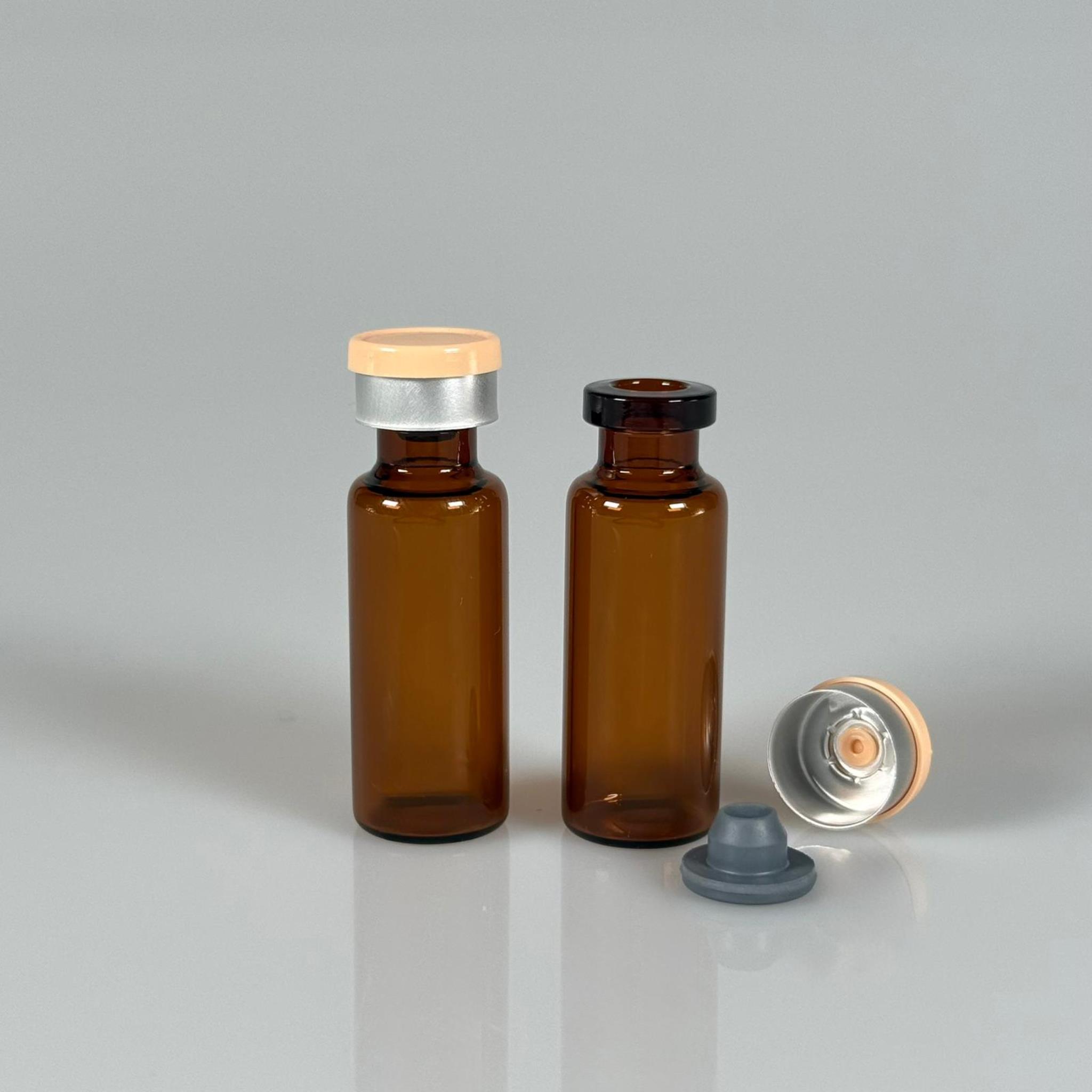 4 ML vial flakon şişe - 13 ağız 4 cc amber cam ilaç şişesi + kauçuk butil enjektör tıpası + bej alüminyum kapaklı takım