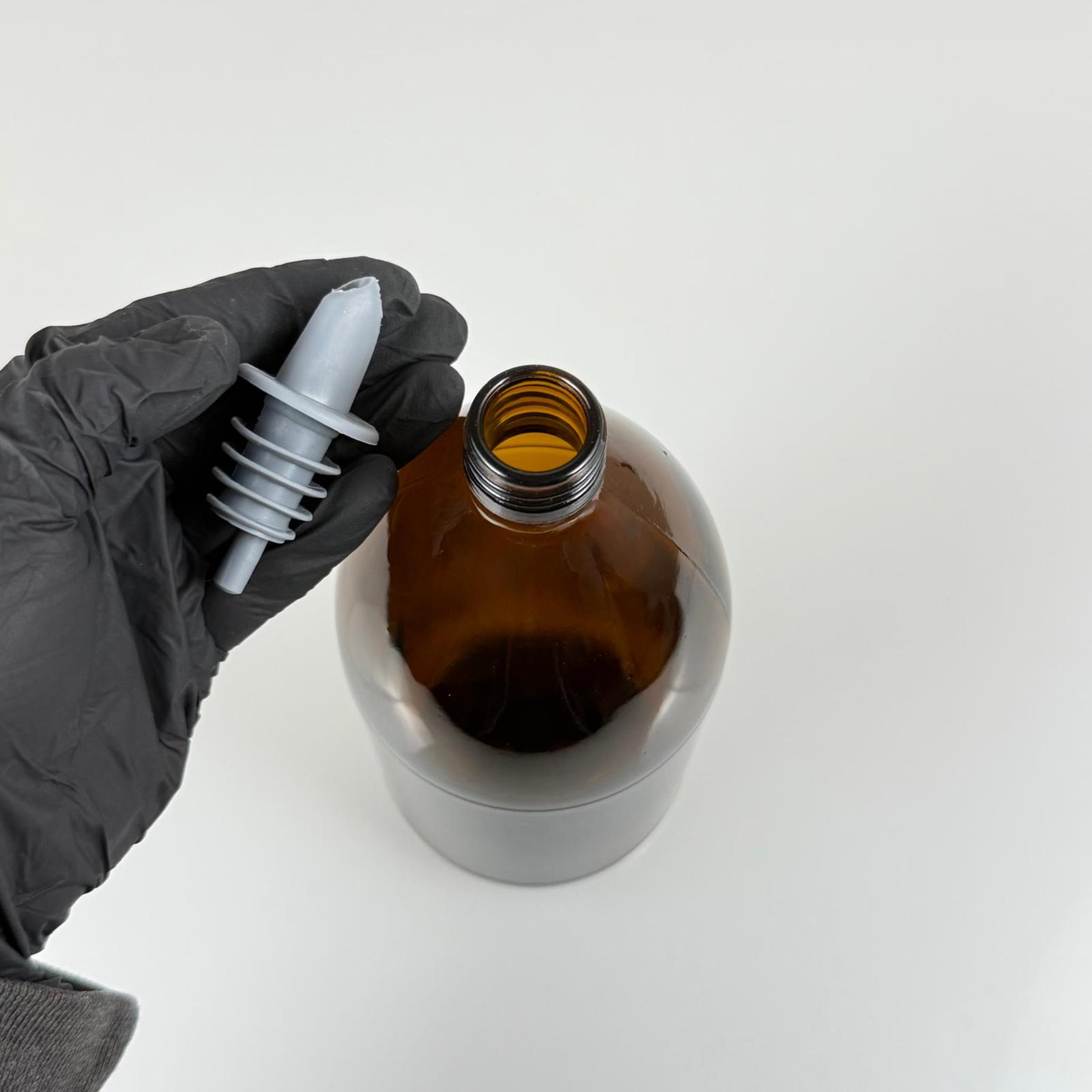 1000 CC AMBER TOMBUL ÖZEL SERİ CAM ŞİŞE - GRİ SİLİKON YAĞDANLIK TIPALI - 1000 ML CAM ECZA ŞİŞESİ - KAHVERENGİ