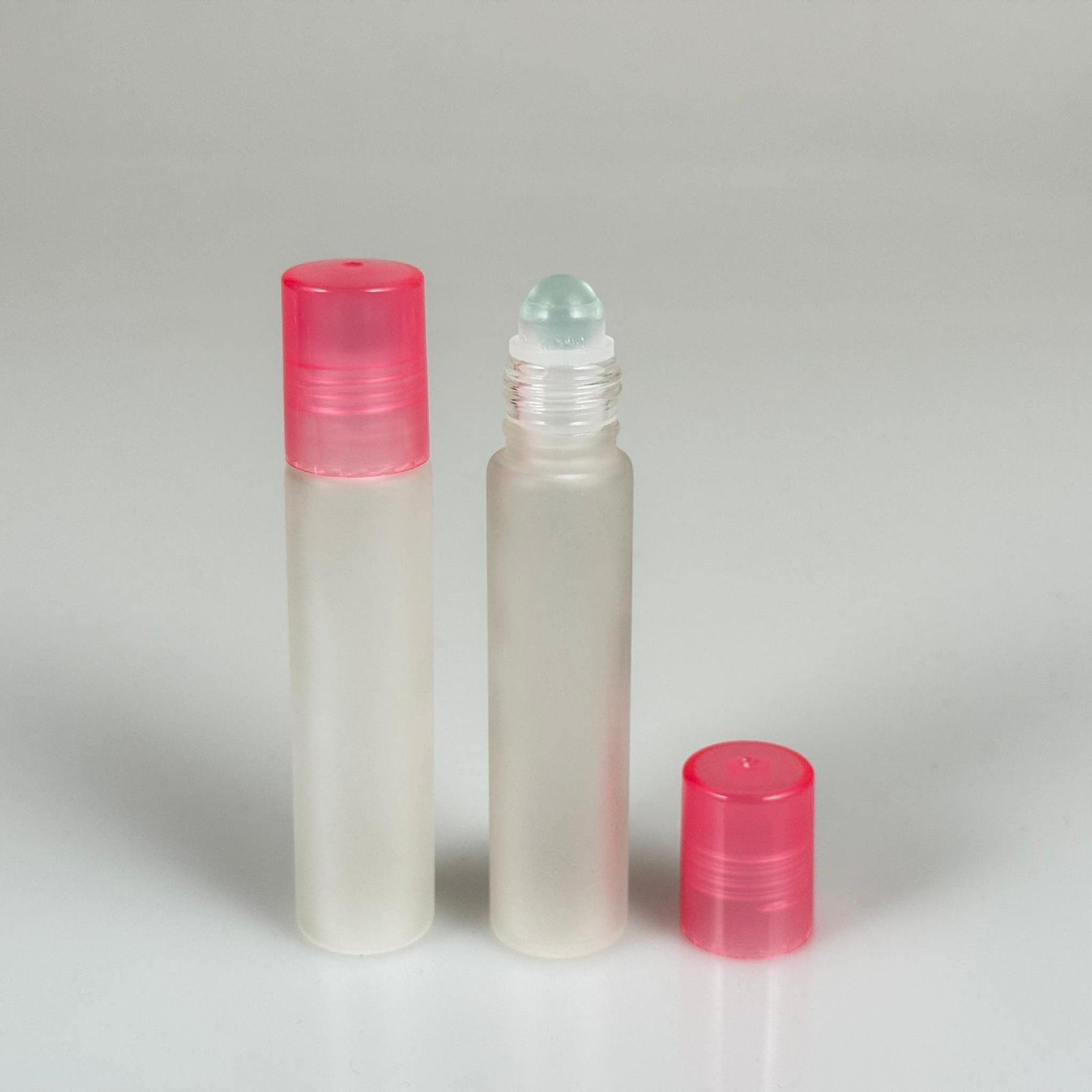 15 CC BUZLU CAM ROLL-ON ŞİŞESİ - PEMBE KAPAKLI -  15 ML CAM BİLYELİ ŞİŞE - CAM ROLL ON ŞİŞE - CAM ESANS ŞİŞESİ