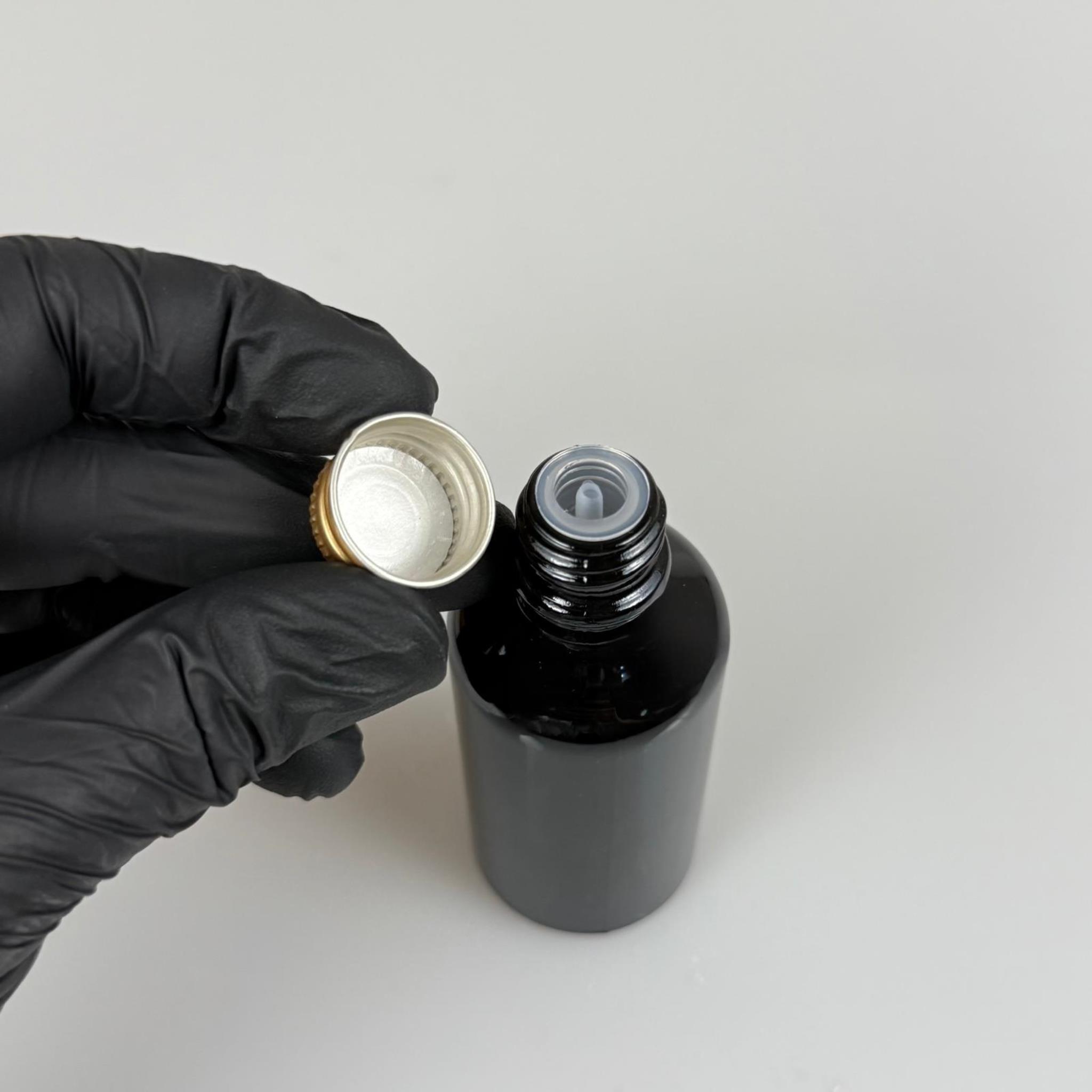 50 CC SİYAH İÇTEN DAMLALIKLI - GOLD METAL KAPAKLI CAM ŞİŞE - 50 ML KOLONYA TIPALI CAM ŞİŞE