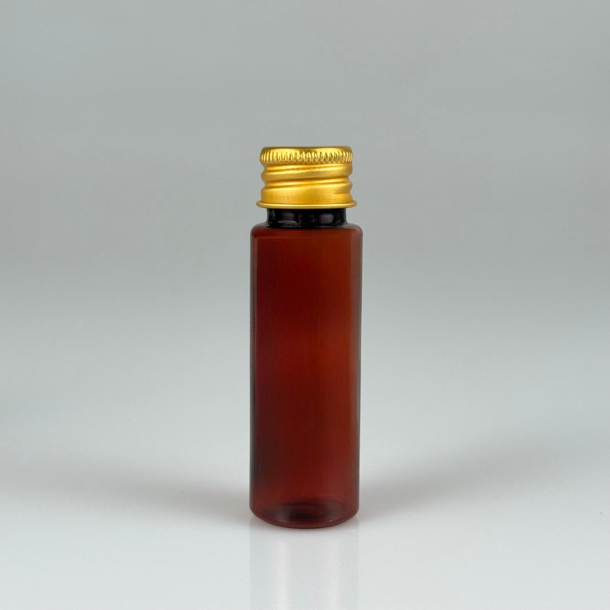 20 CC PET AMBER SHOT ŞİŞE - KÖPÜK CONTALI GOLD ALÜMİNYUM METAL KAPAKLI TAKIM - 20 ML KAHVERENGİ PLASTİK ŞİŞE