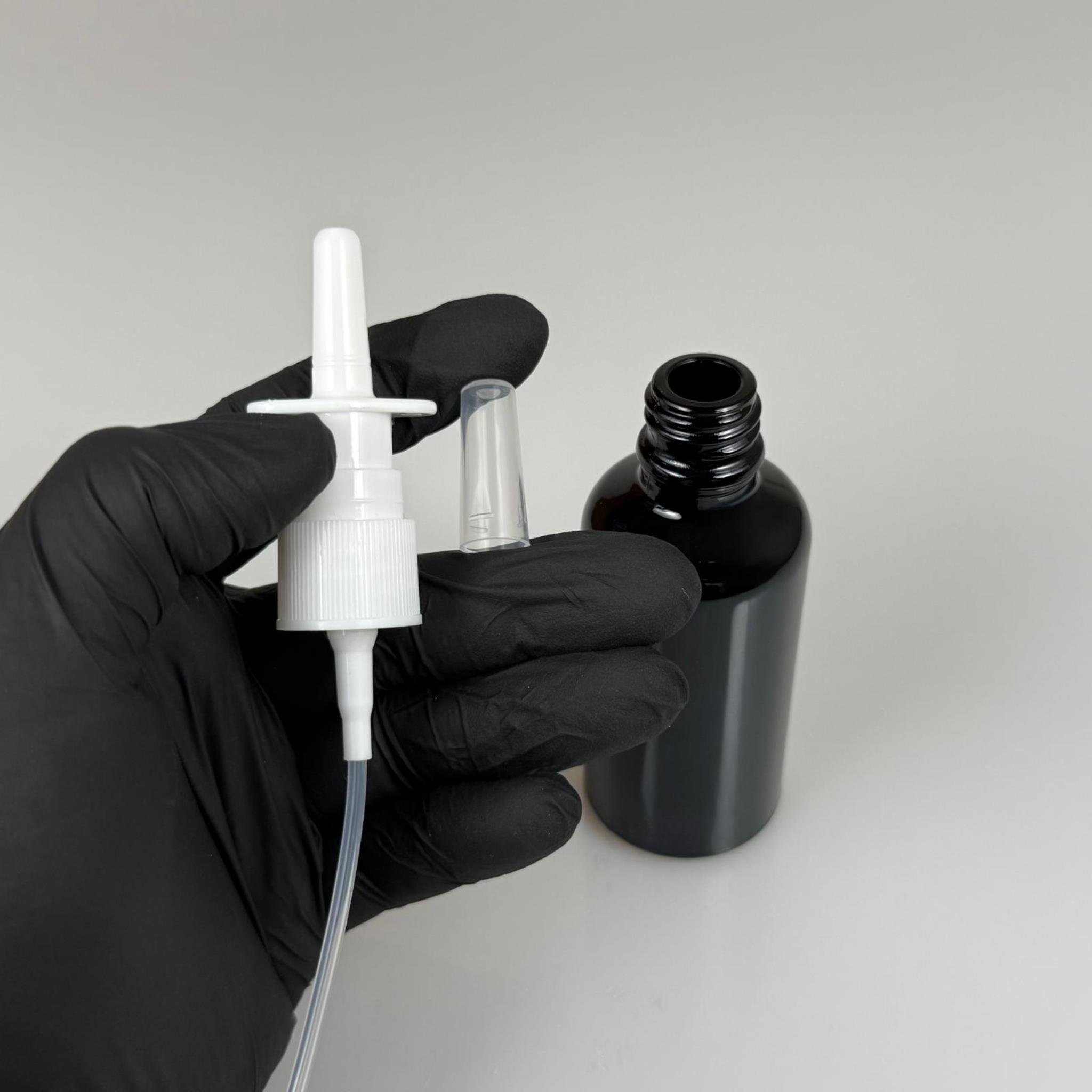 50 CC SİYAH CAM ŞİŞE - BEYAZ NAZAL BURUN SPREYLİ TAKIM - 50 ML BURUN SPREYLİ CAM ŞİŞE