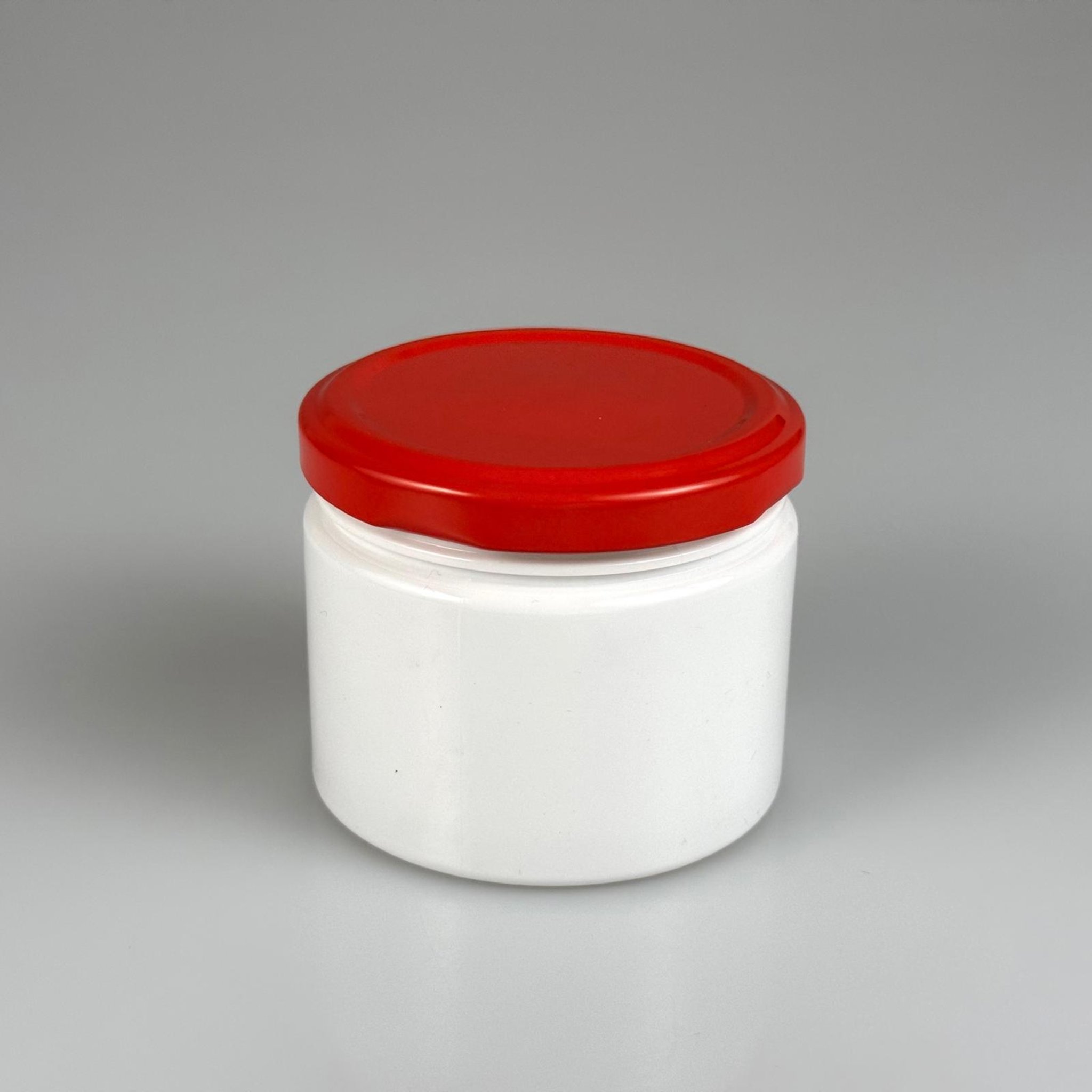 100 CC BEYAZ PET KAVANOZ + DÜĞMELİ KIRMIZI METAL KAPAKLI TAKIM - 100 ML PLASTİK KAVANOZ