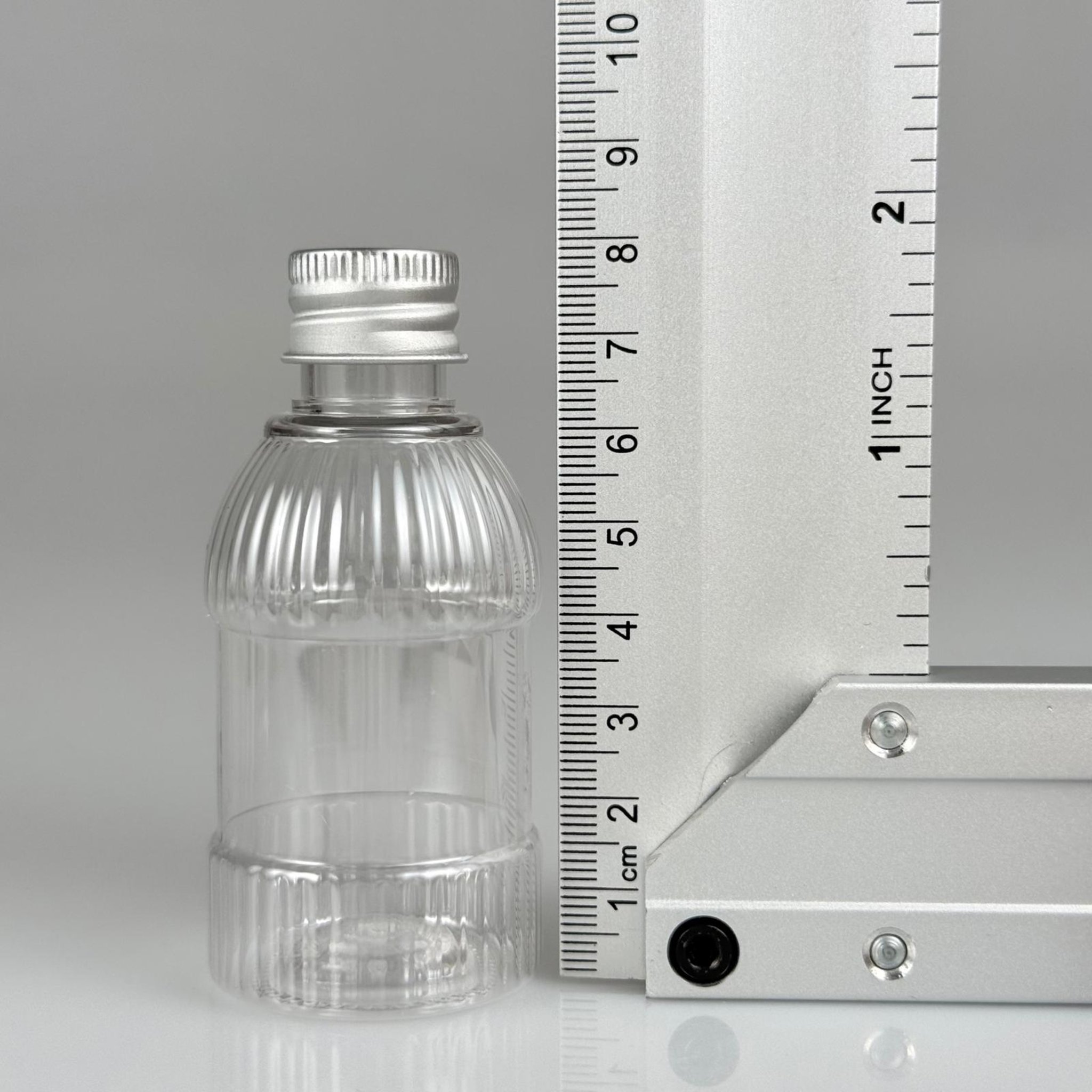 50 CC MANDALİNA MODEL PET ŞİŞE + KÖPÜK CONTALI GÜMÜŞ ALÜMİNYUM METAL KAPAKLI TAKIM - 50 ML TOMBUL PET ŞİŞE