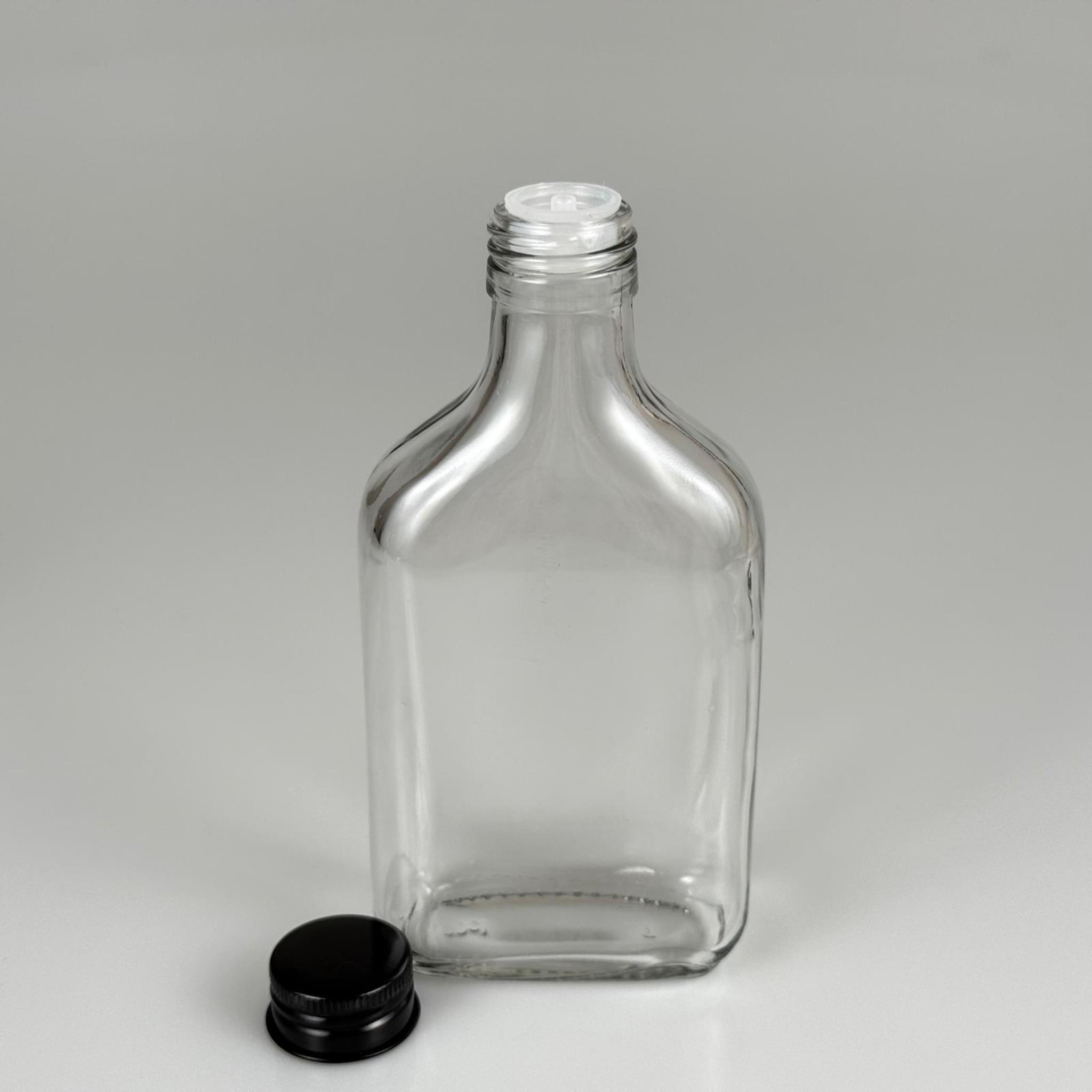 200 CC YASSI LÜX KOLONYA CAM ŞİŞE - SİYAH METAL ALÜMİNYUM KAPAKLI + KOLONYA TIPALI - 200 ML LÜKS METAL KAPAKLI CAM KOLONYA ŞİŞESİ