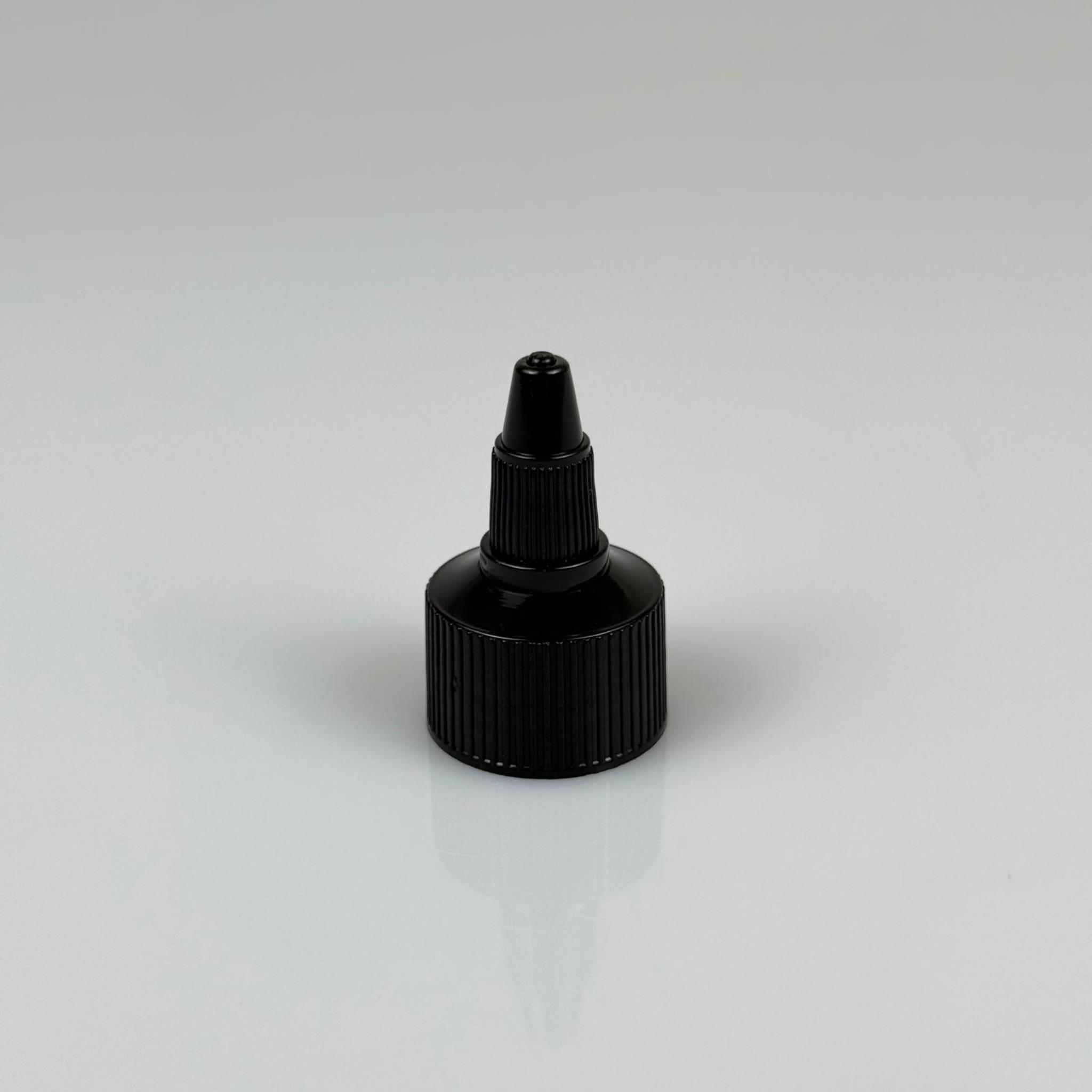 24 MM TWİST ASANSÖR SİVRİ SİYAH KAPAK - ZEYTİNYAĞ, SOS, MÜREKKEP, ŞAMPUAN, TUTKAL KARTUŞ İÇİN AKITICILI PLASTİK KAPAK
