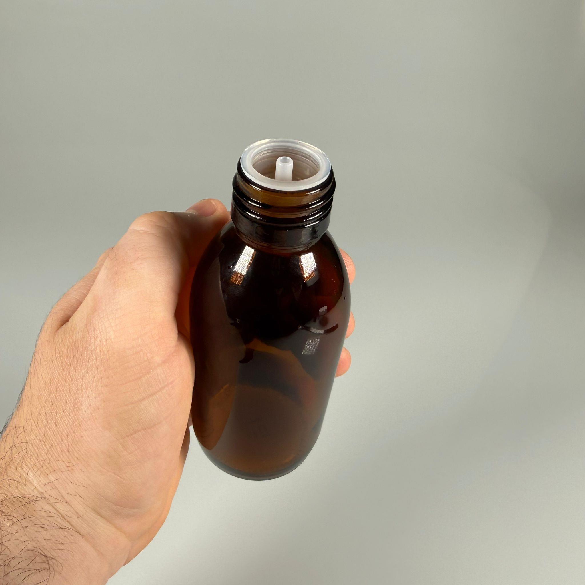 150 ML DOLUMU KOLAY, GENİŞ AĞIZLI İÇTEN DAMLALIKLI ŞİŞE (28 MM AĞIZ)  - 150 CC SİYAH CONTALI KAPAKLI İÇTEN DAMLALIKLI CAM ECZA ŞİŞESİ - AMBER KAHVERENGİ