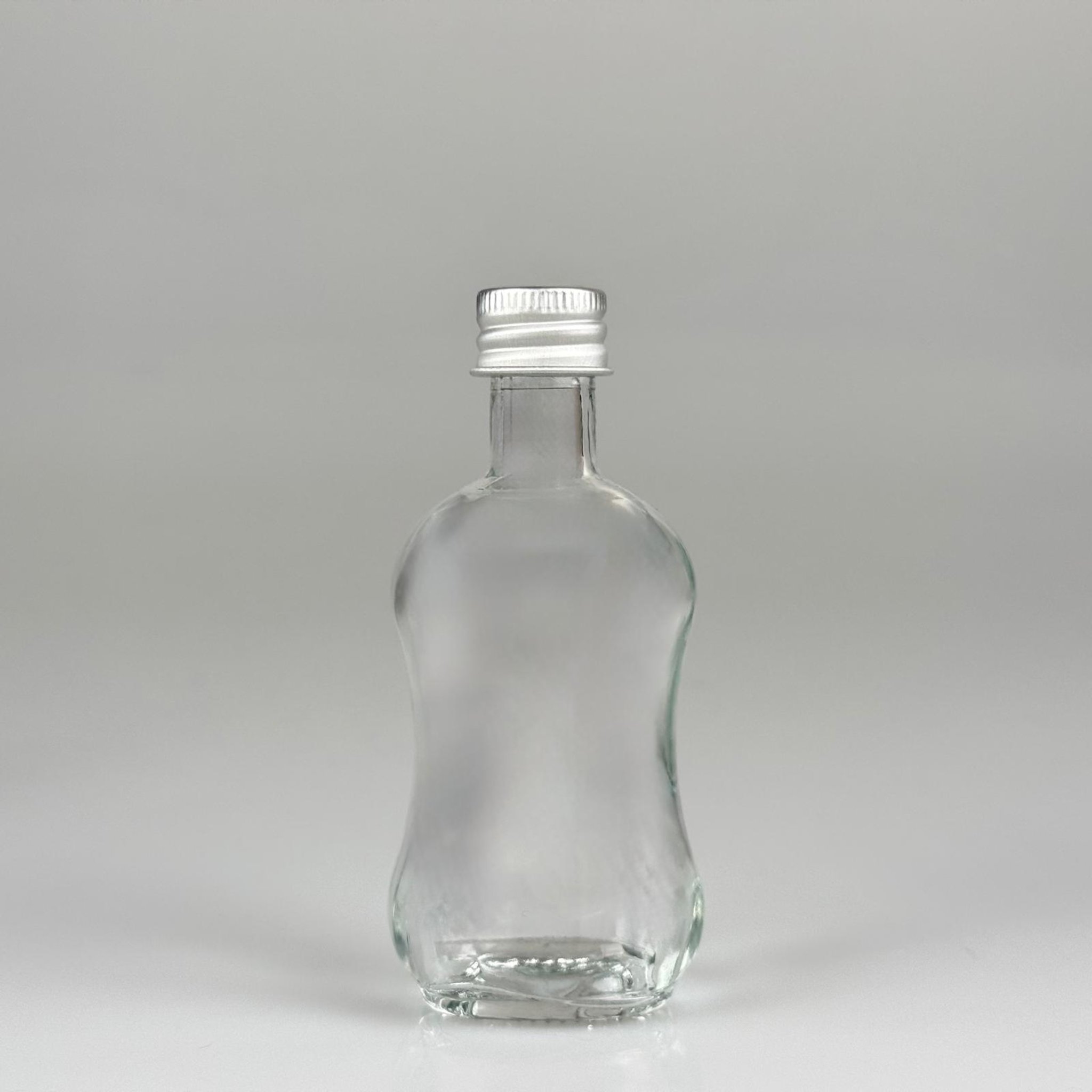 50 CC BOĞAZLI İNCE BELLİ CAM ŞİŞE + GÜMÜŞ ALÜMİNYUM METAL KAPAKLI TAKIM - 50 ML PRESTİJLİ ŞİŞE