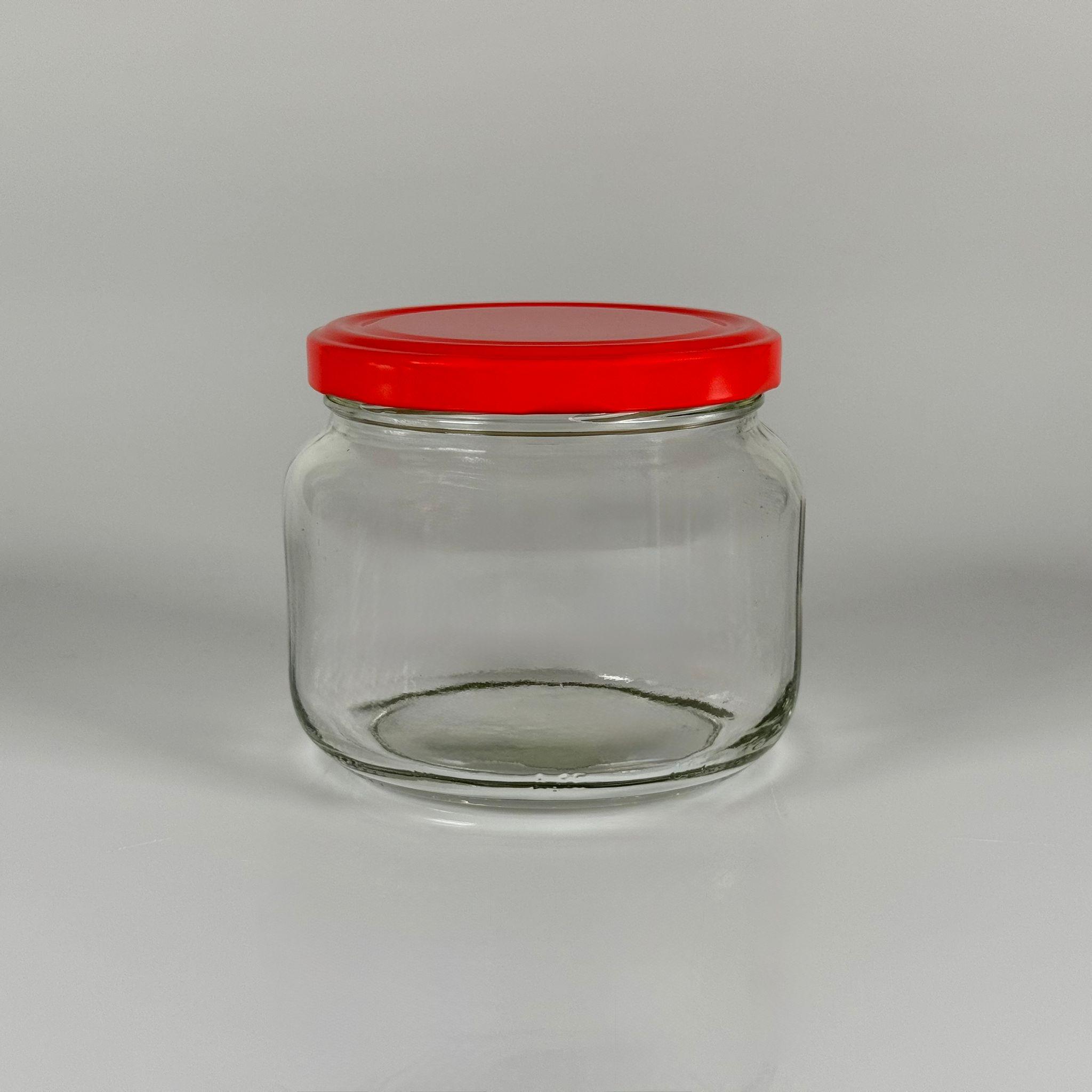 400 CC BASIK CAM KAVANOZ - KIRMIZI METAL KAPAKLI - 400 ML CAM KAVANOZ - KESTANE ŞEKERİ KAVANOZU