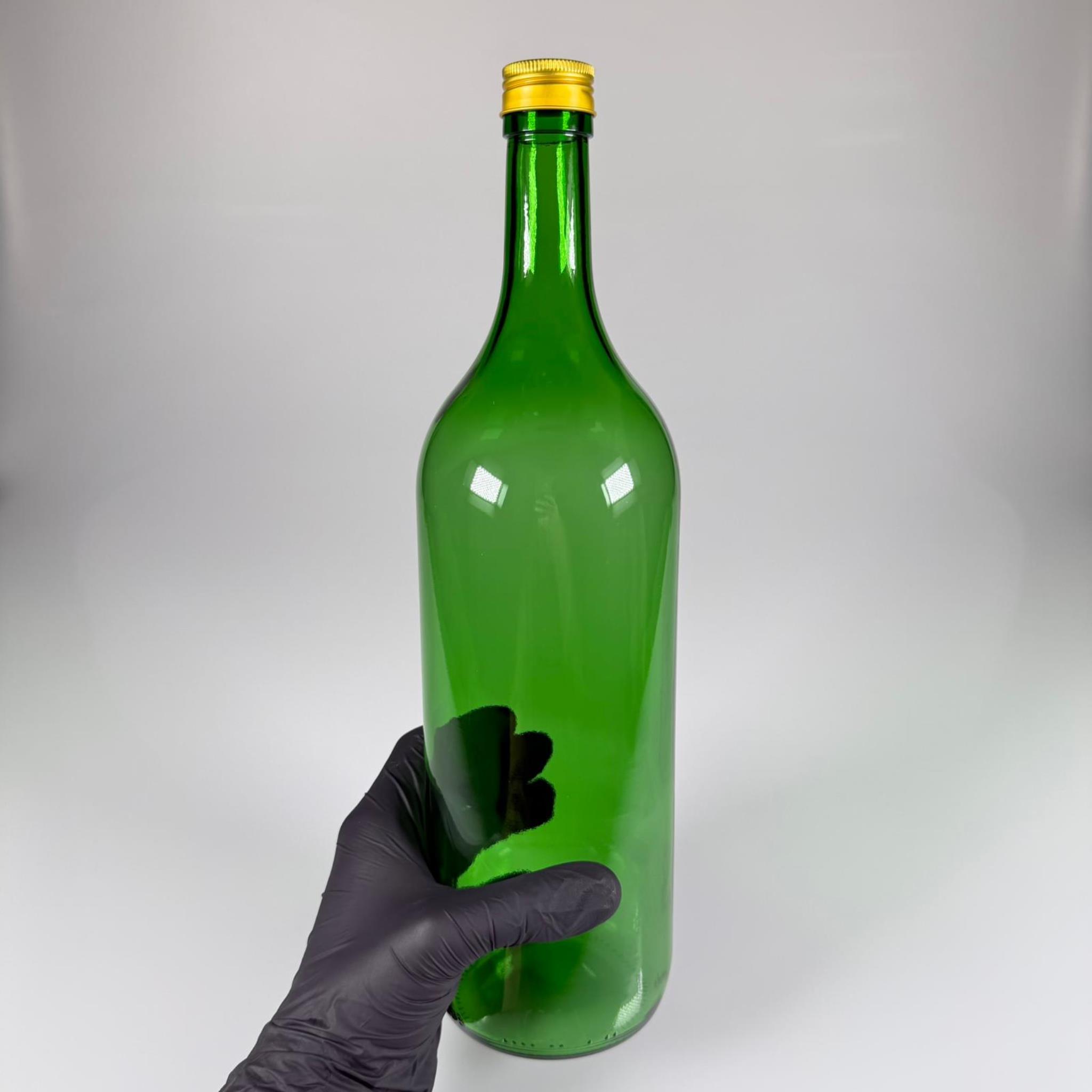 1500 CC YEŞİL CAM ŞİŞE - GOLD METAL ALÜMİNYUM KAPAKLI - 1500 ML YAĞ ŞİŞESİ - SİRKE ŞİŞESİ - 1,5 LİTRE CAM ŞİŞE