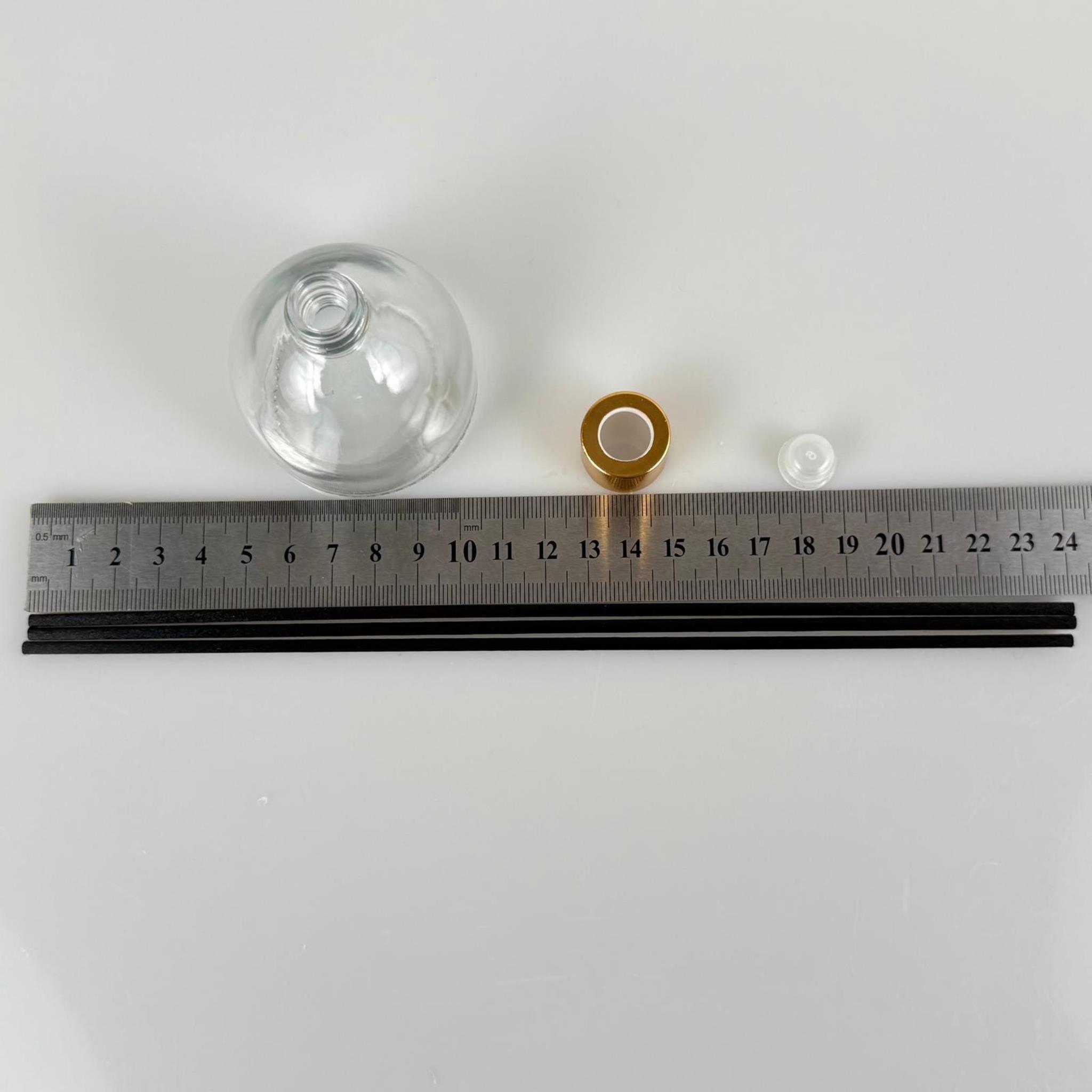 KUBBE MODEL CAM BAMBU ODA KOKUSU ŞİŞESİ + METAL GOLD KAPAK + TIPA + 3 ADET FİBER BAMBU ÇUBUK - 50 ML SET TAKIM - HEDİYELİK PROMOSYON DİFFUSER ŞİŞELERİ