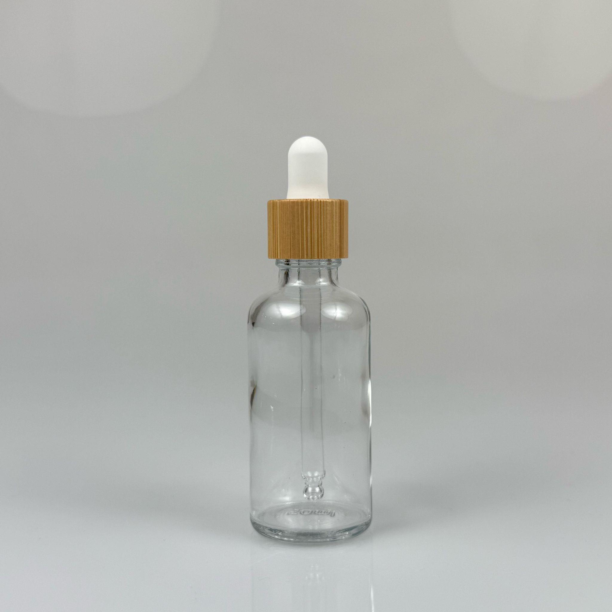 50 CC ŞEFFAF CAM DAMLALIKLI ŞİŞE - BEYAZ EMZİK - BAMBU AHŞAP KAPAK - 50 ML BAMBU KAPAKLI CAM DAMLALIKLI ŞİŞE