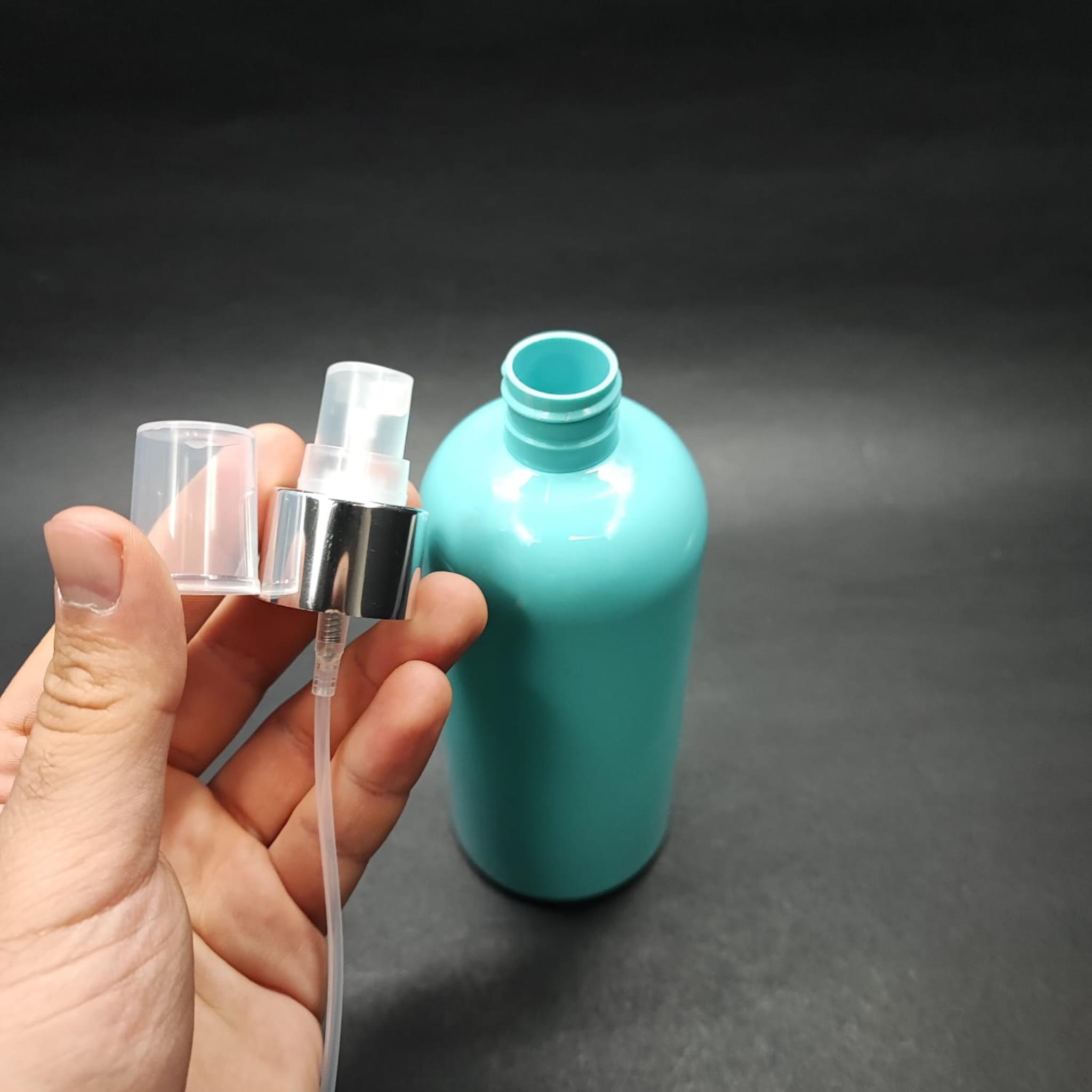 400 CC OVAL BOYUNLU SİLİNDİR PET ŞİŞE (30 GR) - GÜMÜŞ SPREYLİ - 400 ML PLASTİK ŞİŞE - TURKUAZ