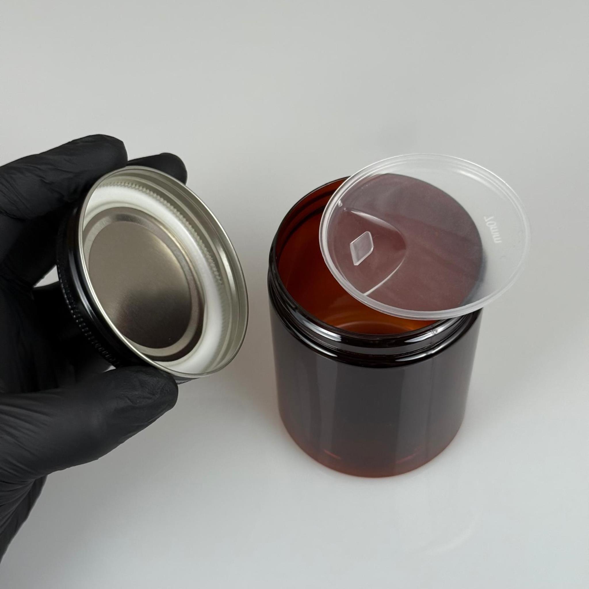 300 ML SERT PET KAVANOZ + SİYAH METAL KAPAK + İÇ TIPA - 300 CC KALIN AMBER PLASTİK KAVANOZ SİYAH METAL KAPAKLI İÇ TIPALI TAKIM - KREM KAVANOZLARI