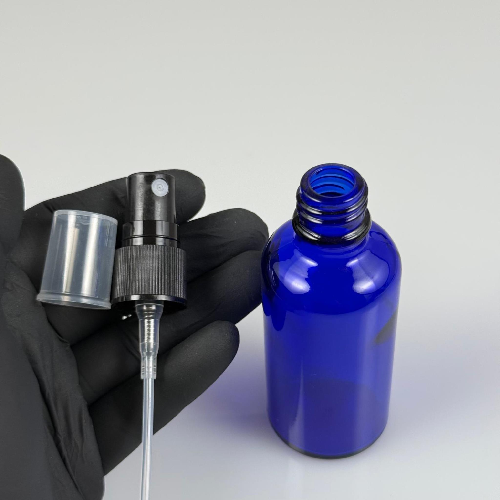 50 CC MAVİ CAM ŞİŞE - SİYAH SPREYLİ TAKIM - 50 ML SİYAH SPREYLİ MAVİ CAM ŞİŞE