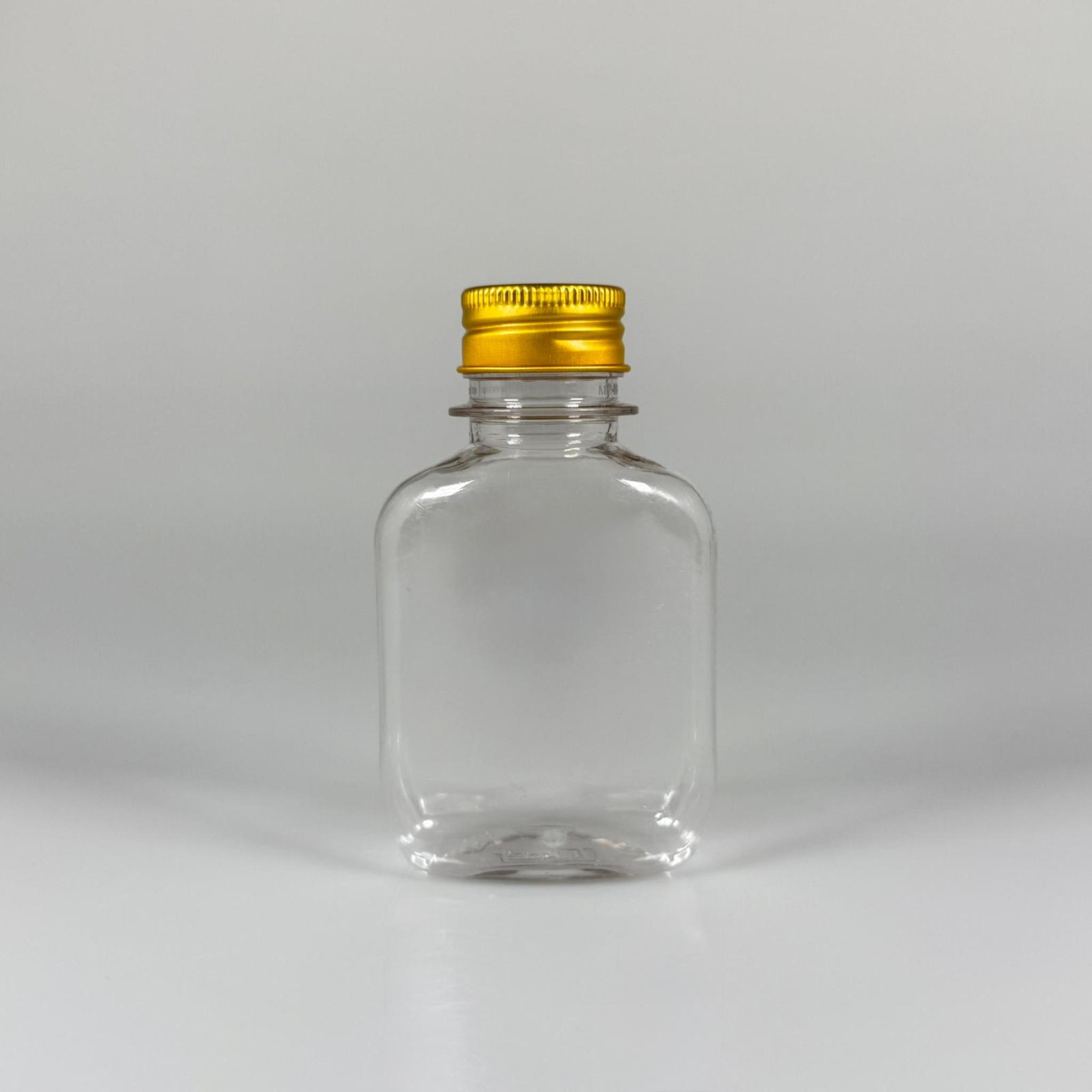 100 ML YASSI METAL KAPAKLI PET ŞİŞE - 100 CC CONTALI GOLD ALÜMİNYUM KAPAKLI PLASTİK ŞİŞE