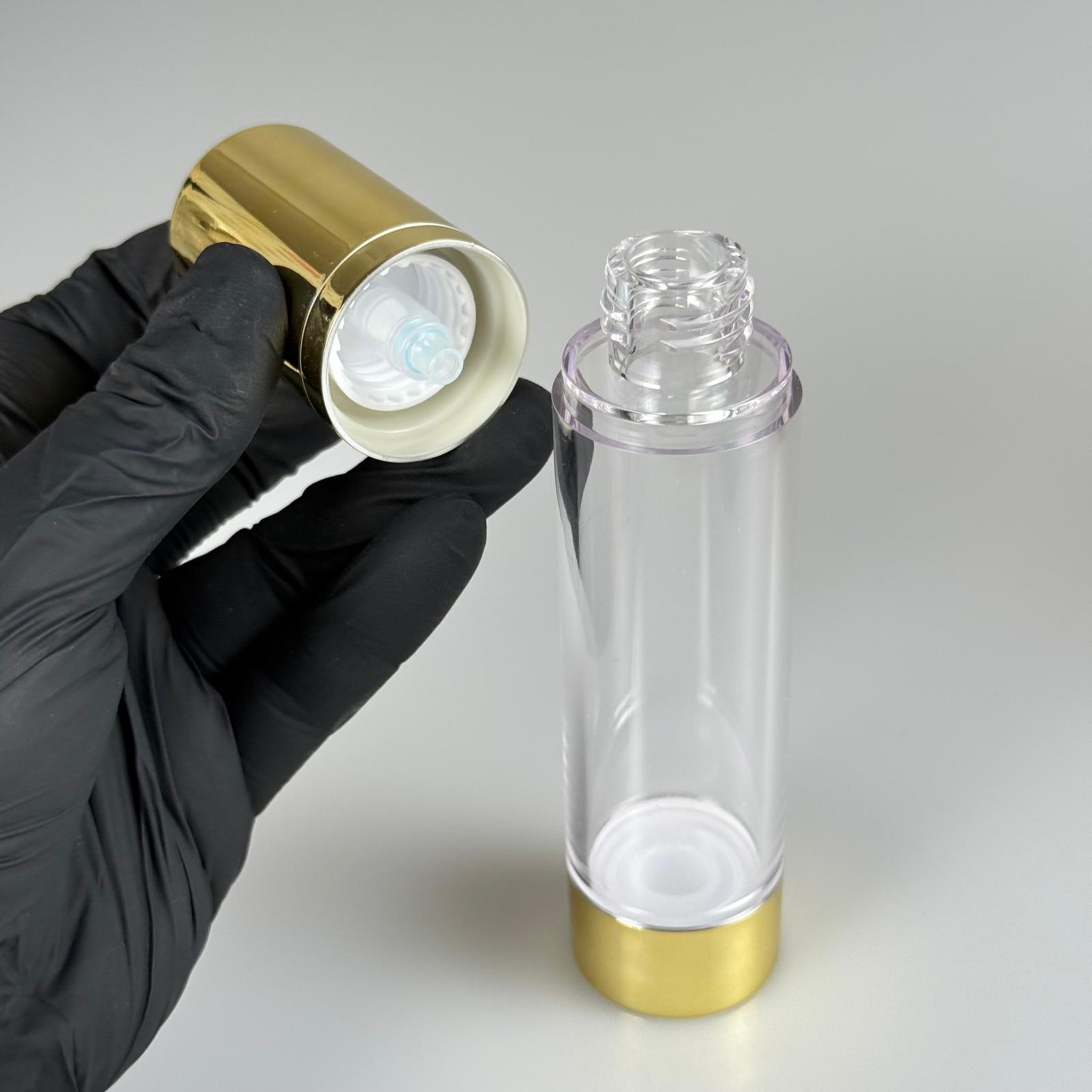 BOŞ KREM VE LOSYON ŞİŞESİ 50 ML BOŞ AİRLESS ŞİŞE - HAVASIZ POMPALI GOLD ASANSÖR AİRLESS ŞİŞE