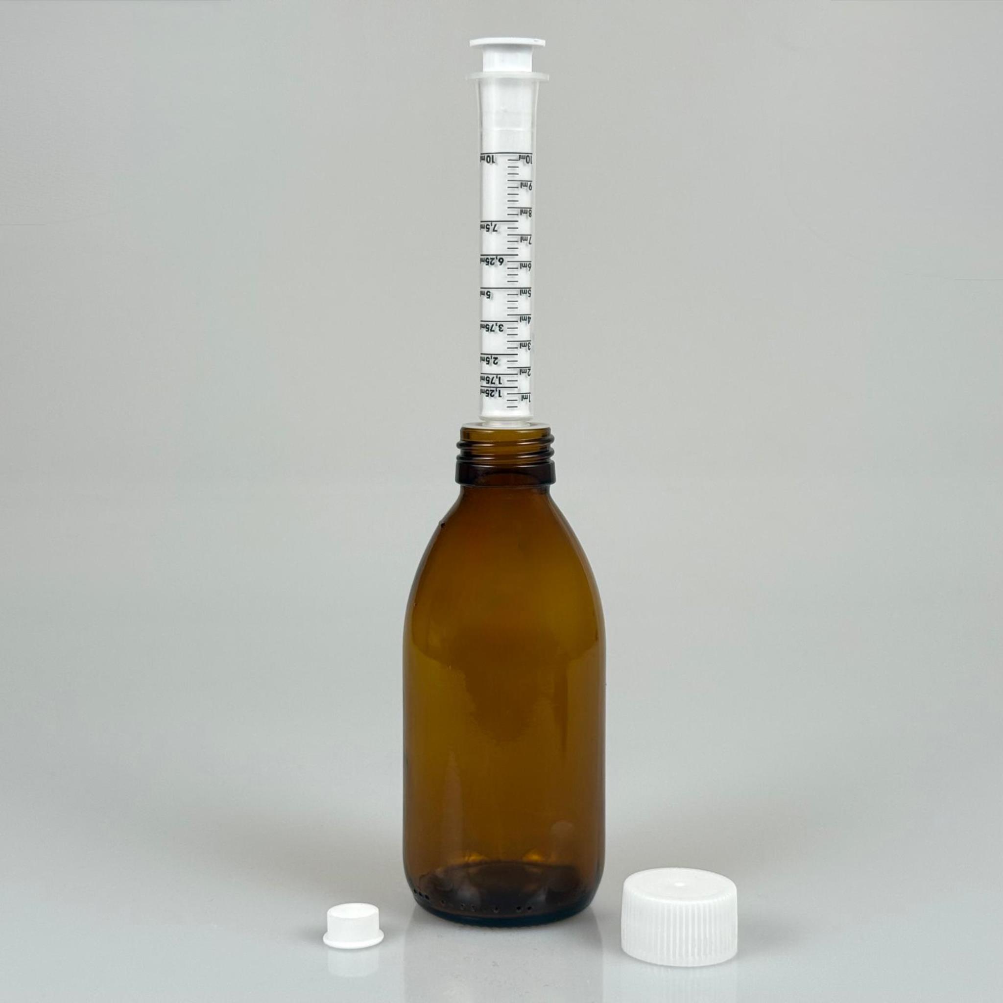 200 ML CAM ECZA ŞİŞESİ + 10 ML DOZAJ PİPETİ + DOZAJ TIPASI + CONTALI PLASTİK KAPAK TAKIM