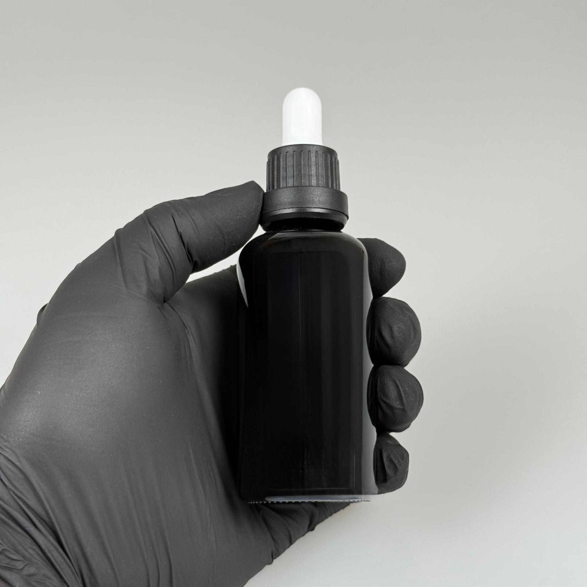 50 CC SİYAH CAM DAMLALIKLI ŞİŞE - BEYAZ EMZİK - SİYAH PLASTİK KİLİTLİ KAPAK - 50 ML SİYAH CAM DAMLALIKLI ŞİŞE