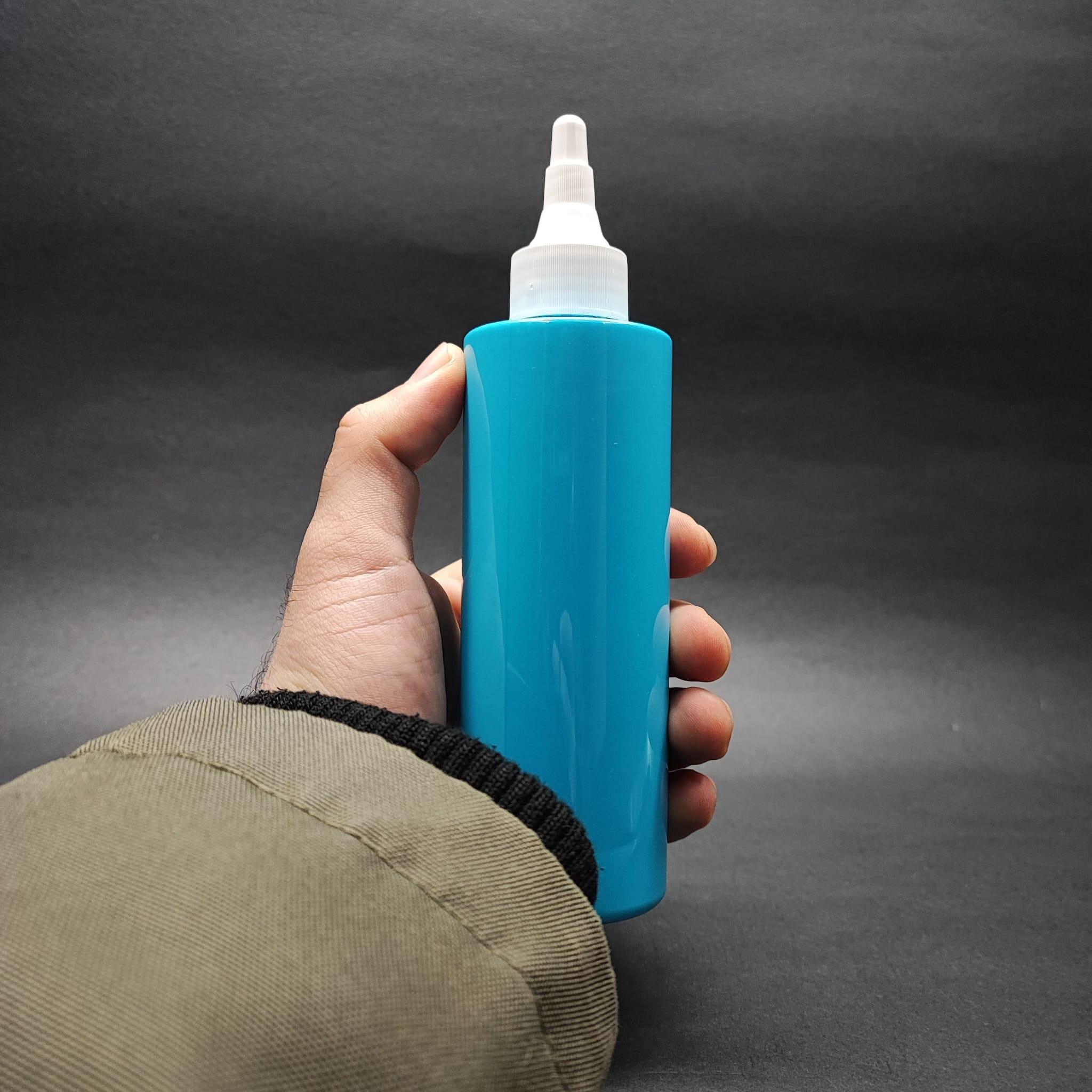200 CC KÜT BOYUNLU UZUN SİLİNDİR PET ŞİŞE (24 GR) - AKITICI ASANSÖR BEYAZ KAPAKLI - 200 ML PLASTİK ŞİŞE - MAVİ