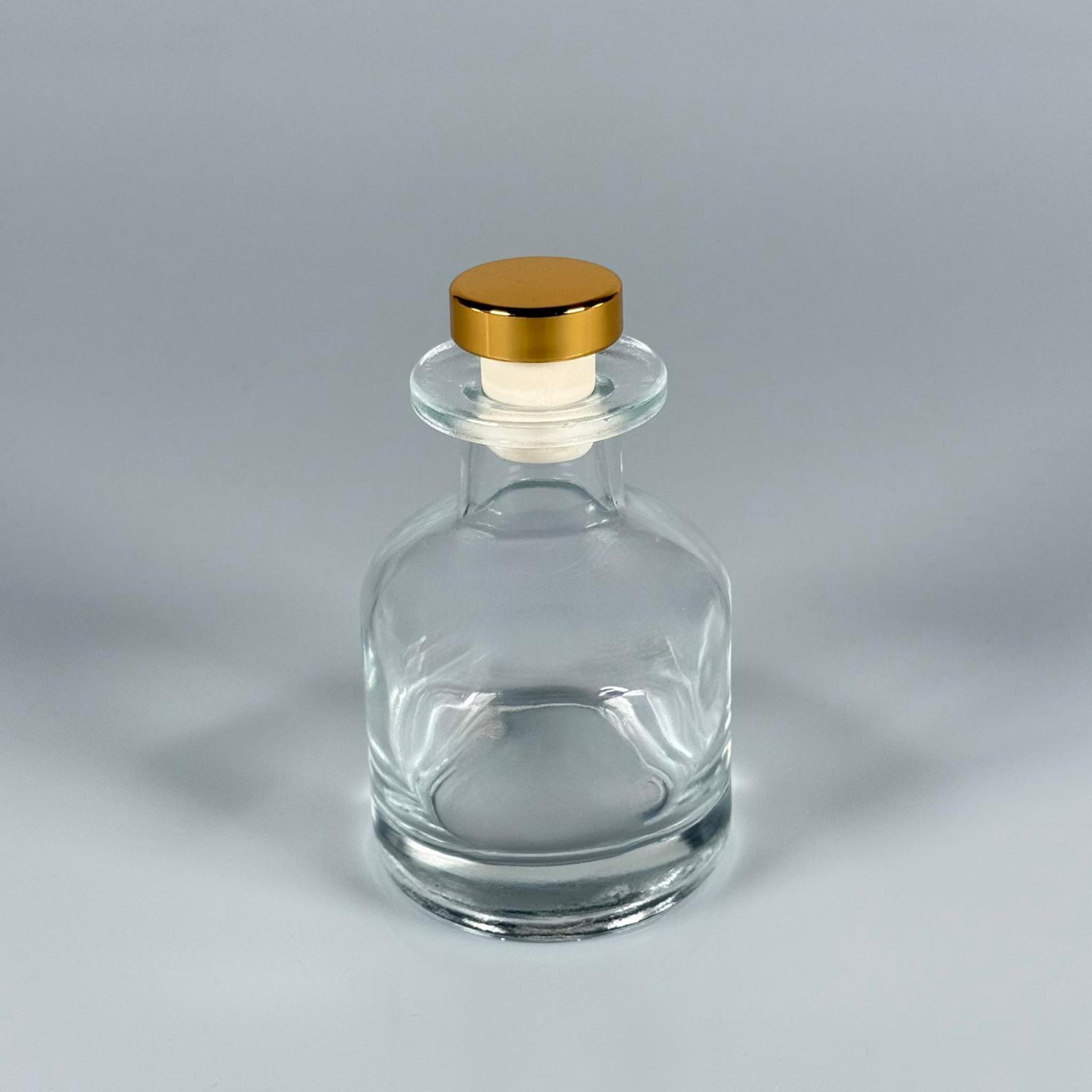 150 CC ŞEFFAF SİLİNDİR BAMBU CAM ESANS ŞİŞESİ - 150 ML KOKU, ESANS, PARFÜMERİ ŞİŞESİ - GOLD MANTAR TIPALI TAKIM