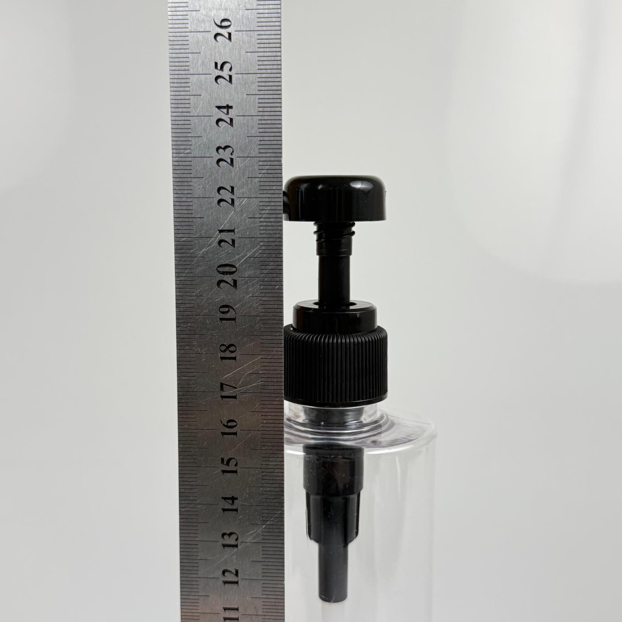 400 CC PET ŞEFFAF SİLİNDİR MODEL ŞİŞE - SİYAH DOZAJ POMPALI (HER BASMADA 4 CC SIVI ATAR) - 400 ML POMPALI ŞİŞE - ŞURUP, ŞAMPUAN, KREM GİBİ YOĞUN KIVAMLI SIVILARDA KULLANILIR