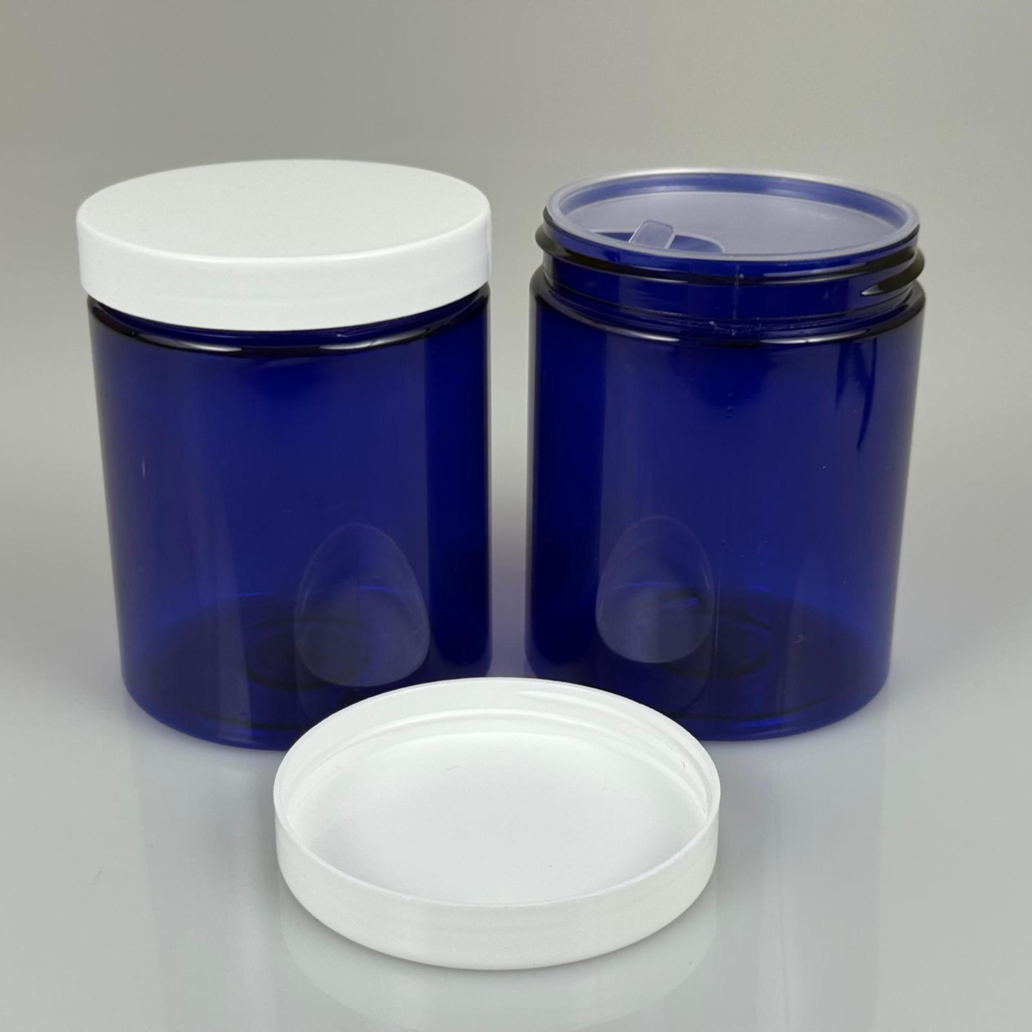 300 ML SERT PET KAVANOZ + BEYAZ PLASTİK KAPAK + İÇ TIPA - 300 CC KALIN MAVİ PLASTİK KAVANOZ BEYAZ PLASTİK KAPAKLI İÇ TIPALI TAKIM - KREM KAVANOZLARI