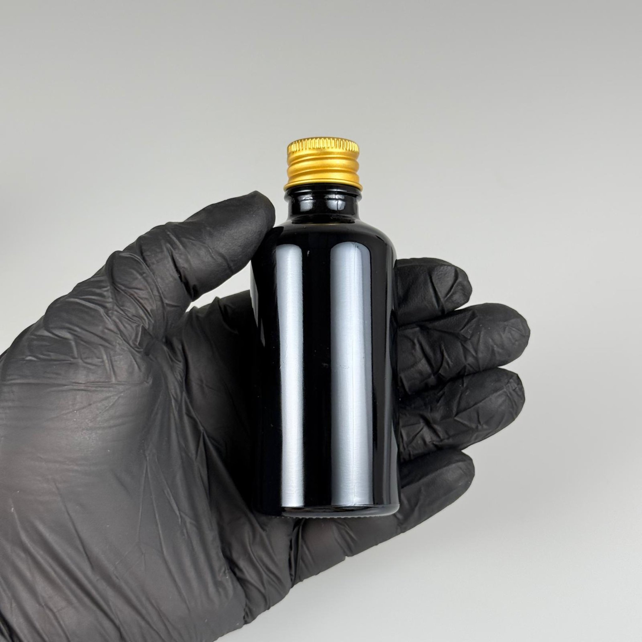 50 CC SİYAH CAM ŞİŞE + KÖPÜK CONTALI GOLD ALÜMİNYUM METAL KAPAKLI TAKIM - 50 ML SİYAH CAM ŞİŞE