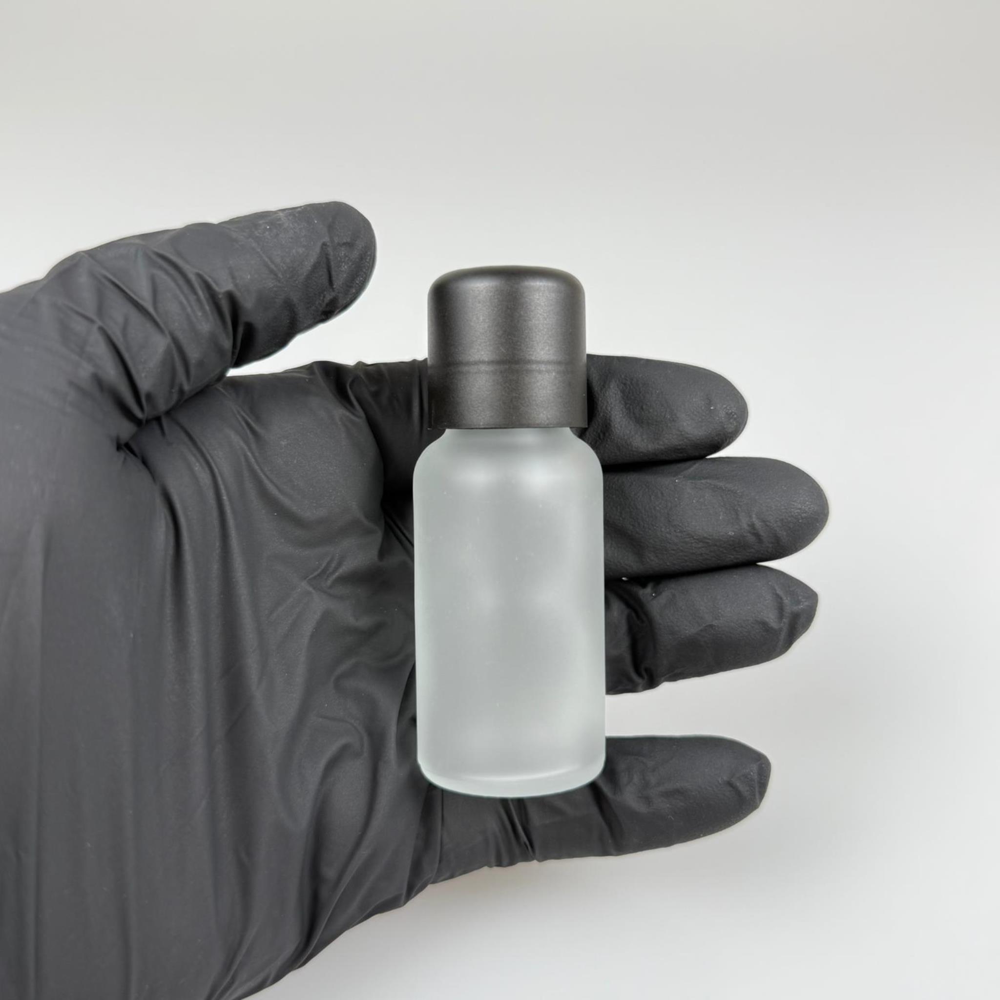 20 CC BUZLU CAM ŞİŞE + İÇTEN DAMLALIKLI ÇOCUK KİLİTLİ SİYAH KAPAK - BUZLU 20 ML KİLİT KAPAKLI DAMLATMALI ŞİŞE