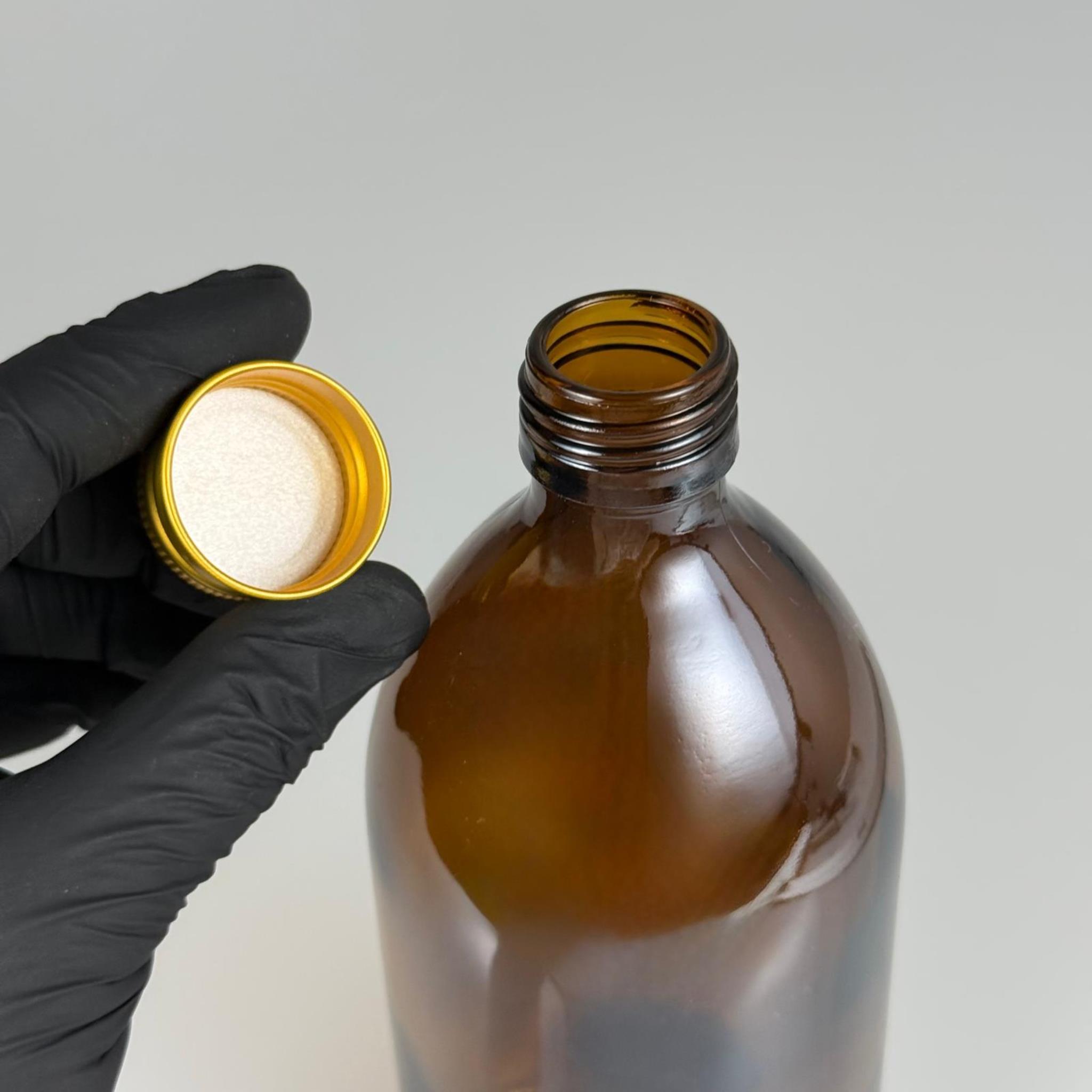 500 CC AMBER TOMBUL ÖZEL SERİ CAM ŞİŞE - METAL ALÜMİNYUM GOLD KÖPÜK CONTALI KAPAKLI - 500 ML CAM ECZA ŞİŞESİ - KAHVERENGİ