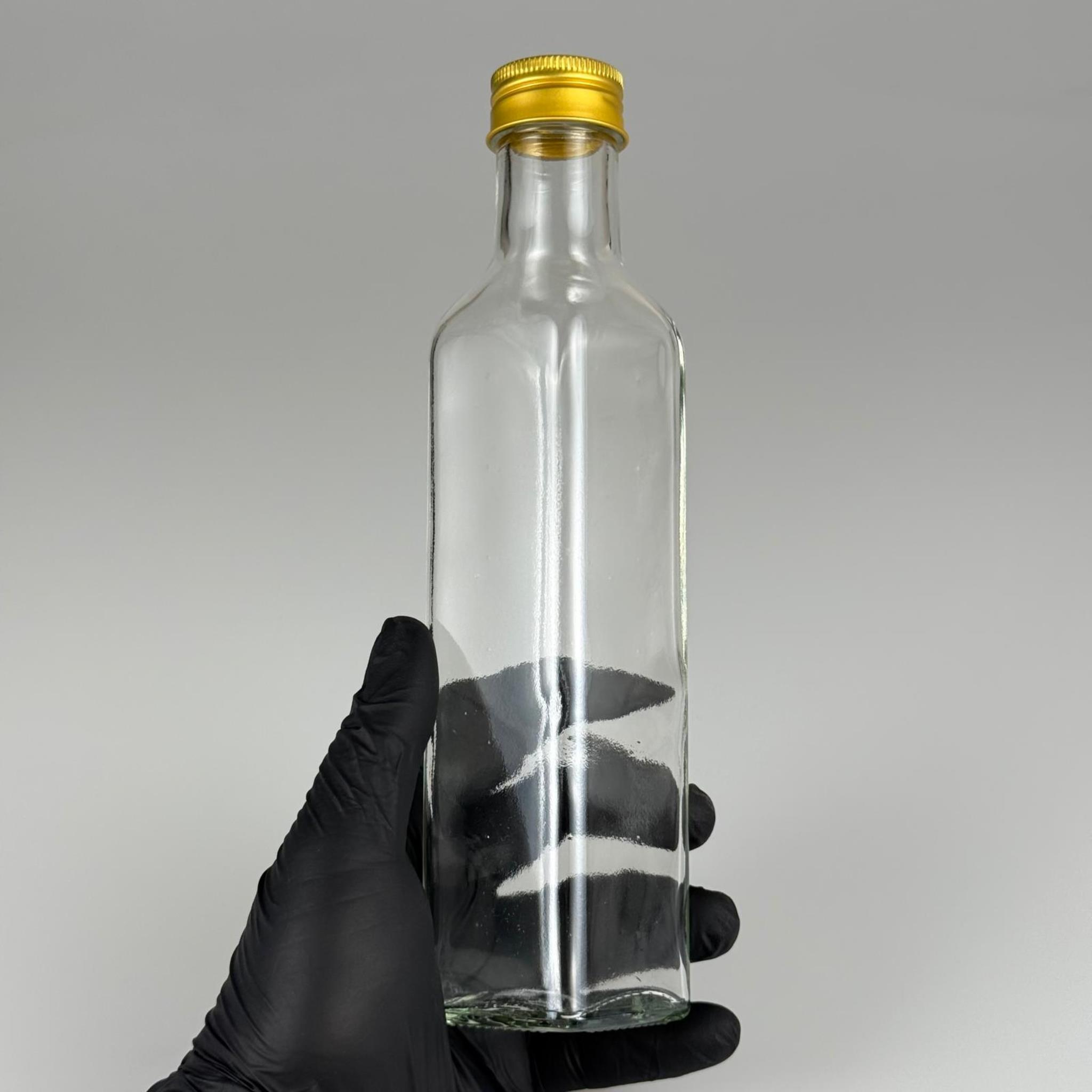 250 CC MARASKA CAM ŞİŞE - GOLD METAL ALÜMİNYUM KAPAKLI - 250 ML KÖŞELİ YAĞ ŞİŞESİ - SİRKE ŞİŞESİ