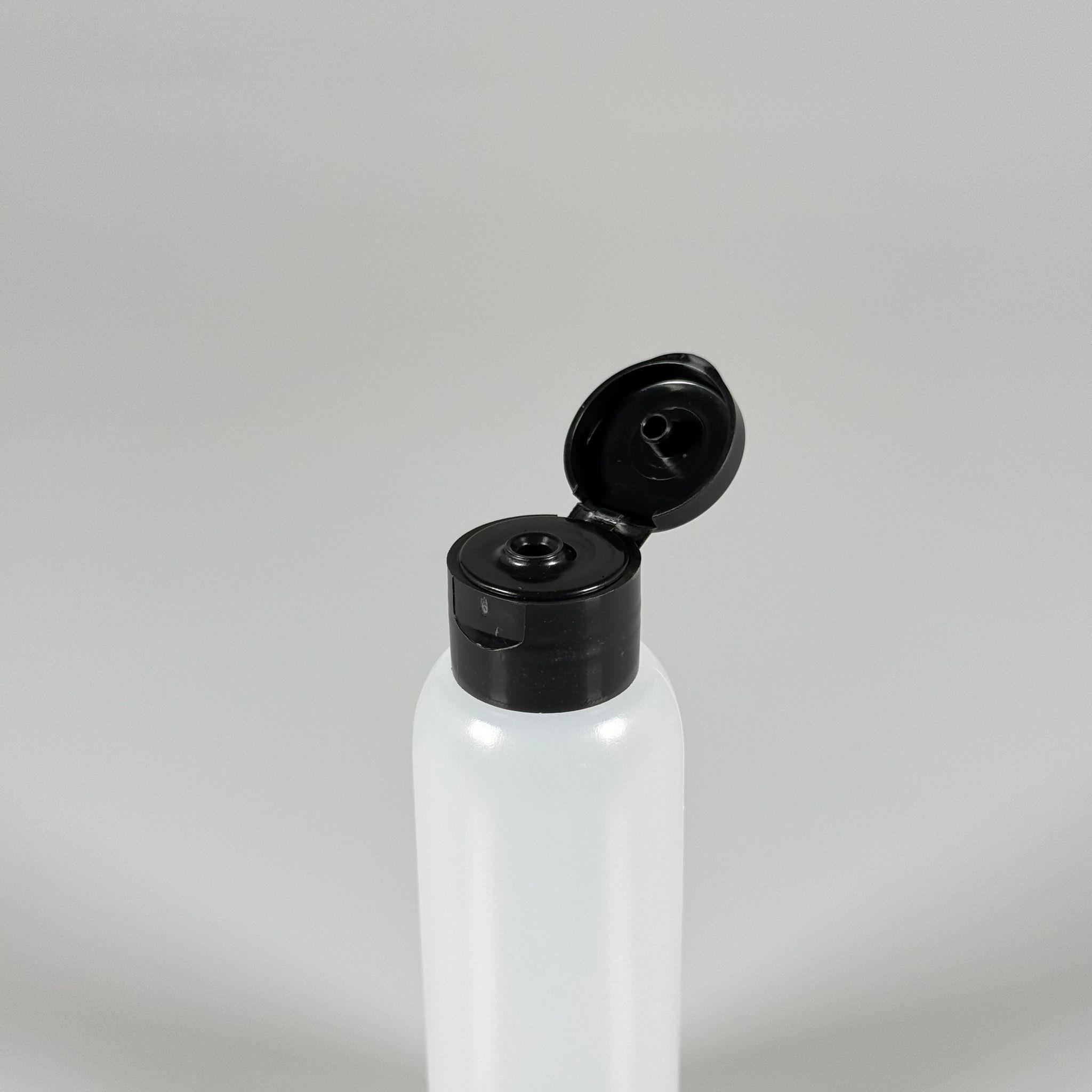 100 ML SIKILABİLİR YUMUŞAK PE PLASTİK ŞİŞE - SİYAH FLİPTOP ŞAMPUAN KAPAKLI - 100 cc sos, yağ, kartuş, mürekkep vb için boş şişeler