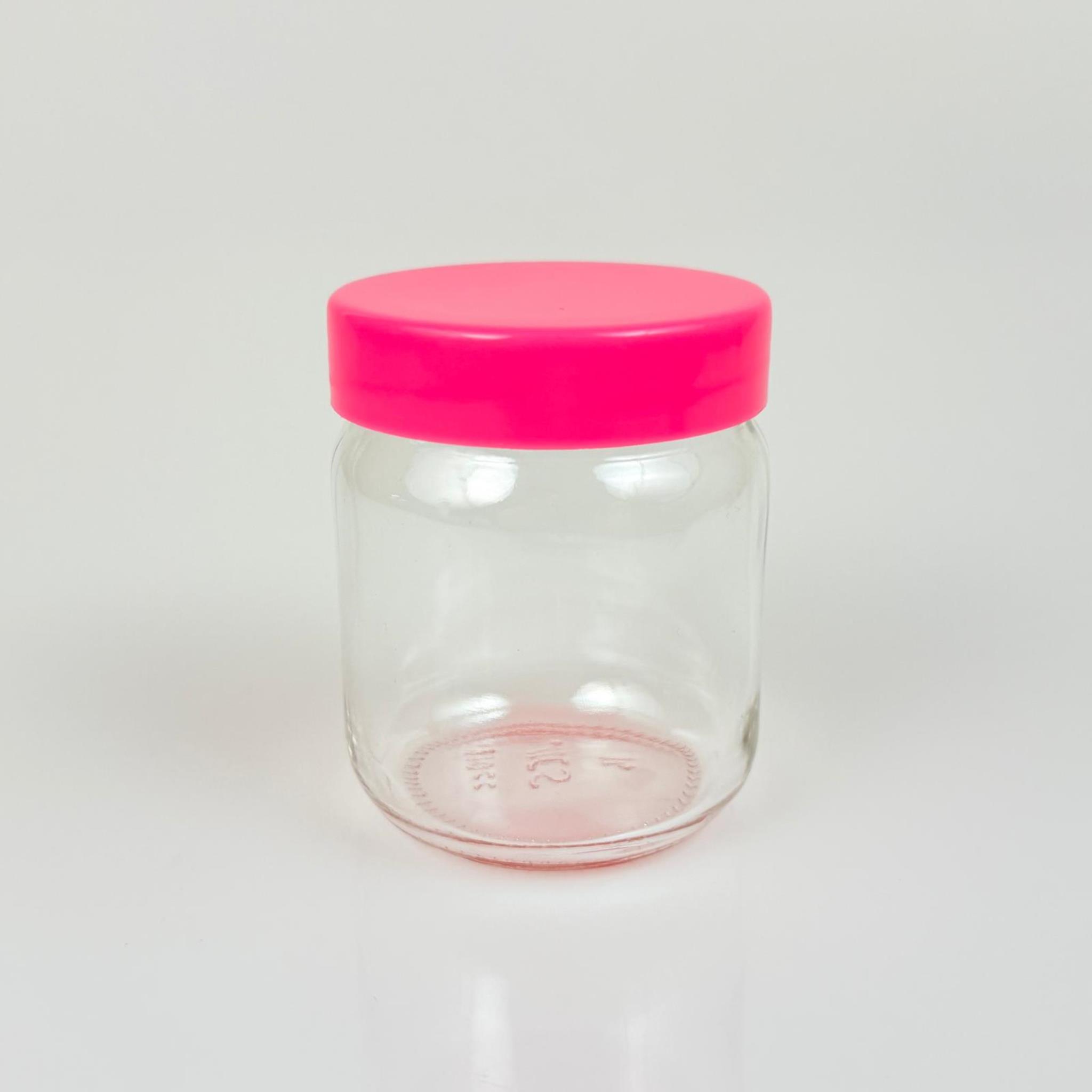 210 CC CAM KAVANOZ + PEMBE PLASTİK KAPAK - 210 ML PLASTİK KAPAKLI CAM KAVANOZ