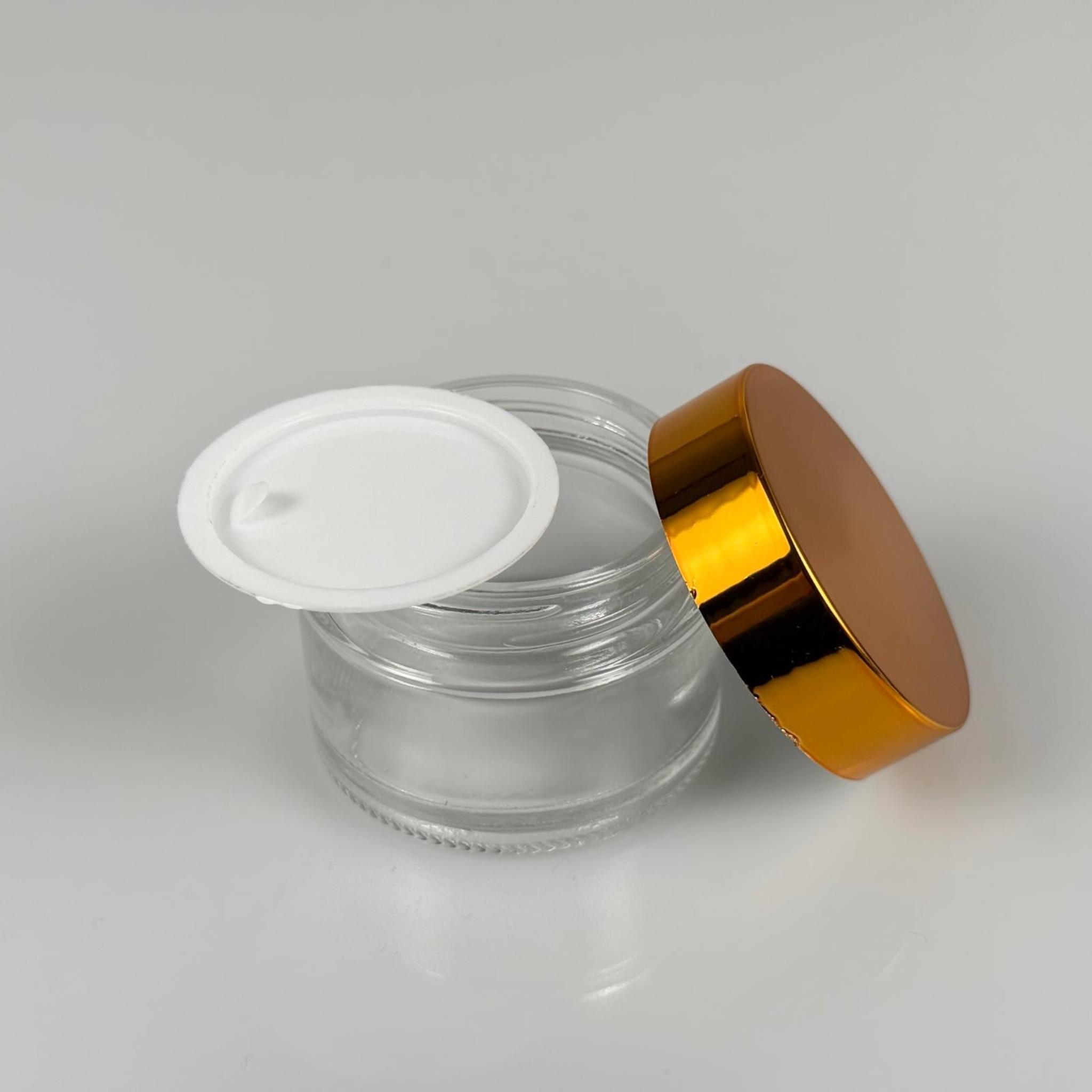 50 CC ŞEFFAF CAM KREM KAVANOZU + GOLD KAPAK + İÇ TIPA - 50 ML Kozmetik ve Bakım Ürünleri İçin Cam Kavanozları
