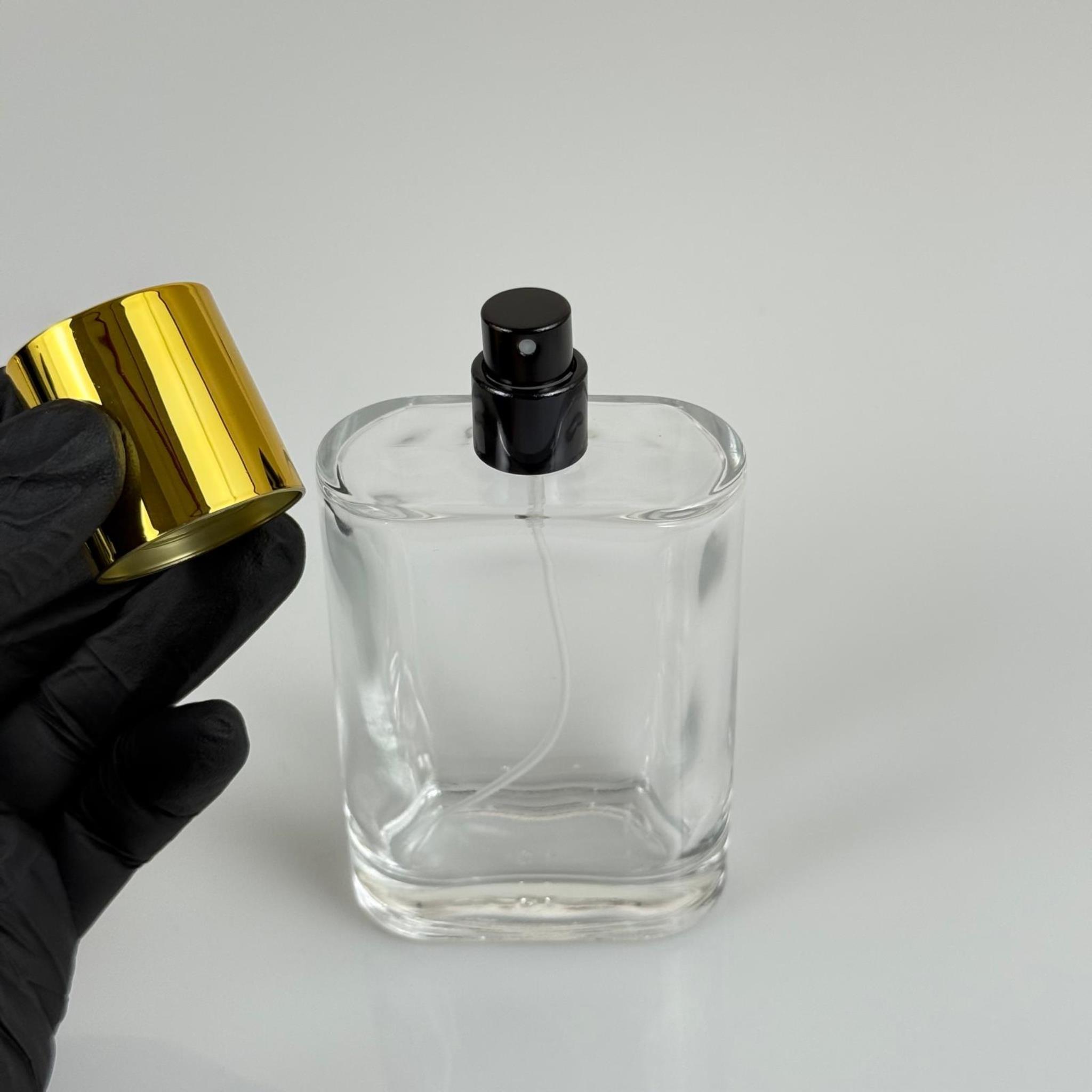 100 ML YASSI MODEL CEO PARFÜM ŞİŞESİ + SİYAH METAL SPREYLİ + GOLD GENİŞ KAPAKLI (AĞIZ 15 MM GEÇME KOLAY KAPAMA)
