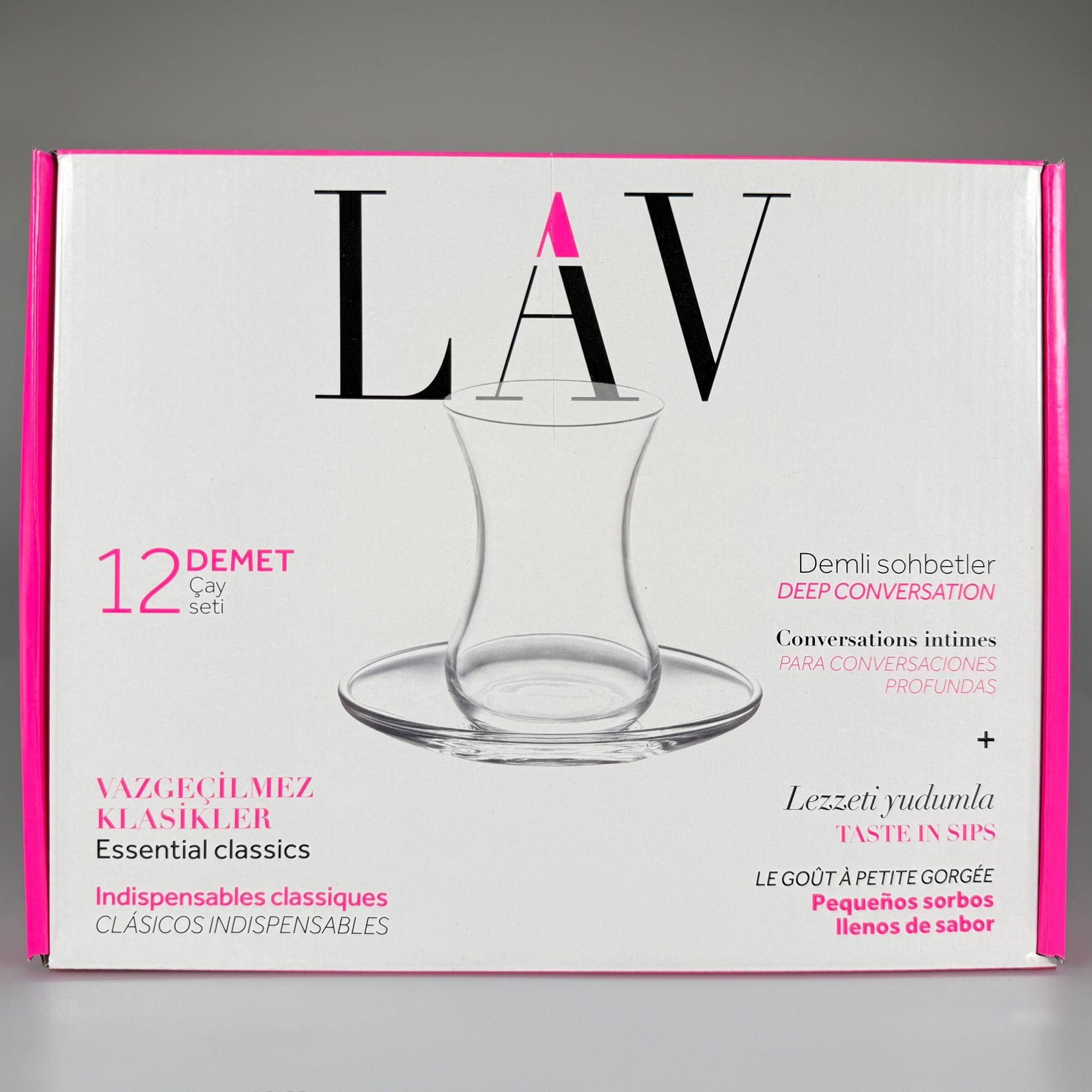 HEDİYELİK ÇAY SETİ 6 BARDAK + 6 TABAK - DEMET 12 PARÇA ÇAY SETİ (DMT303 BARDAK 6 ADET + ASN274 SADE TABAK 6 ADET) LAV