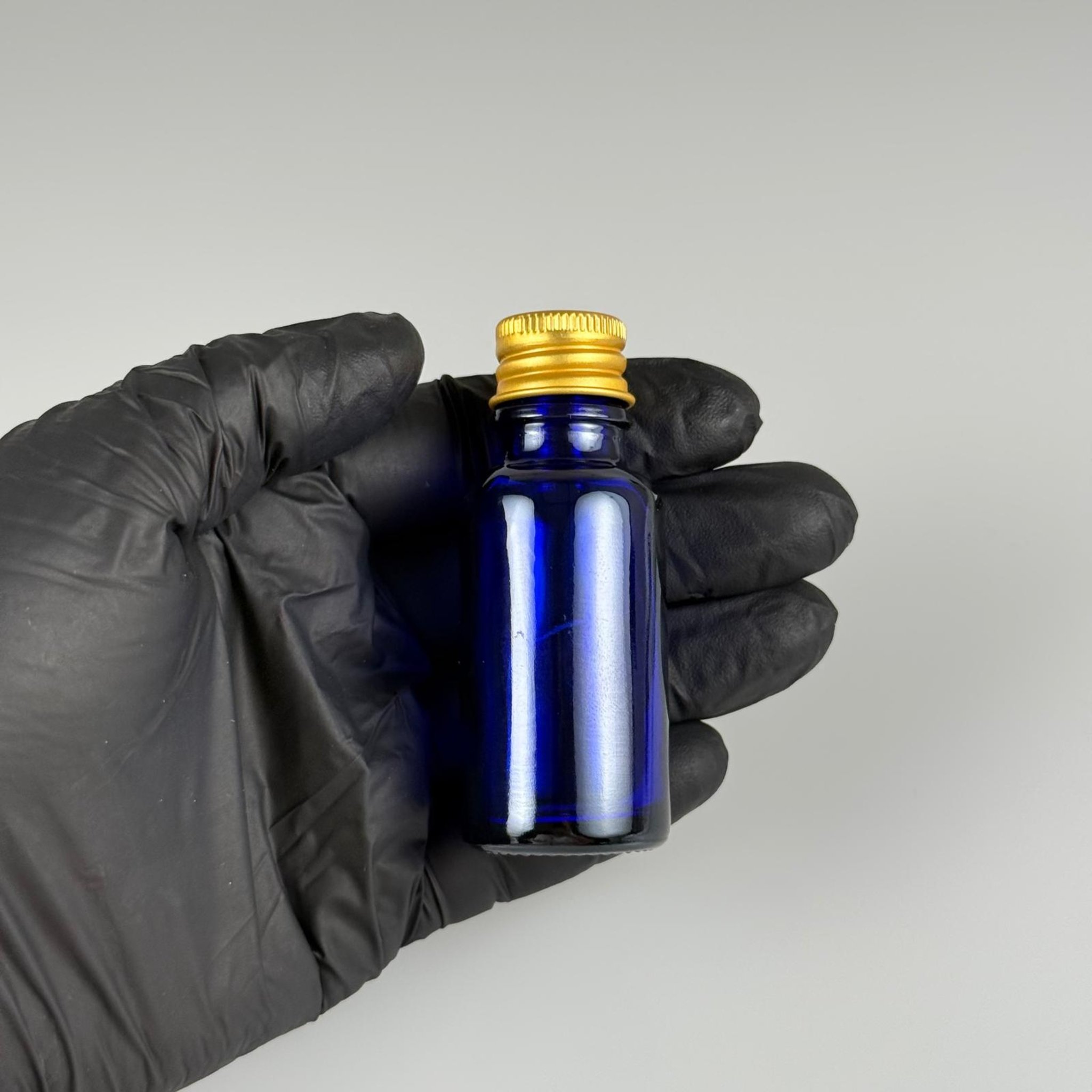 20 CC MAVİ CAM ŞİŞE + KÖPÜK CONTALI GOLD ALÜMİNYUM METAL KAPAKLI + DAMLALIKLI KOLONYA TIPALI TAKIM - 20 ML MAVİ CAM ŞİŞE